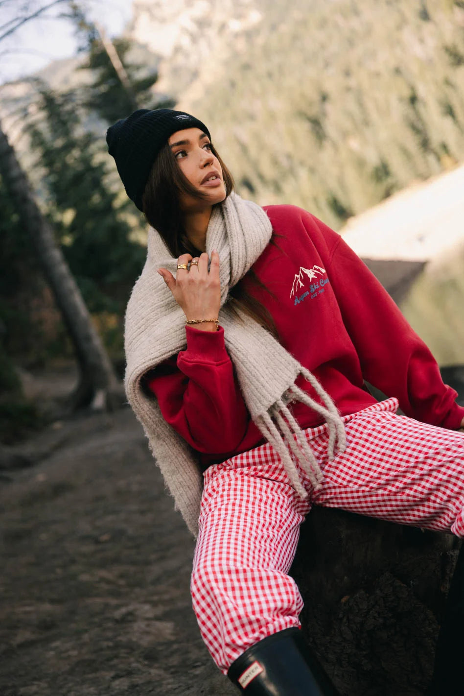 Aspen Ski Camp Crewneck Sweatshirt - Red Winter Pullover for Skiing, Snowboarding & Outdoor Adventures