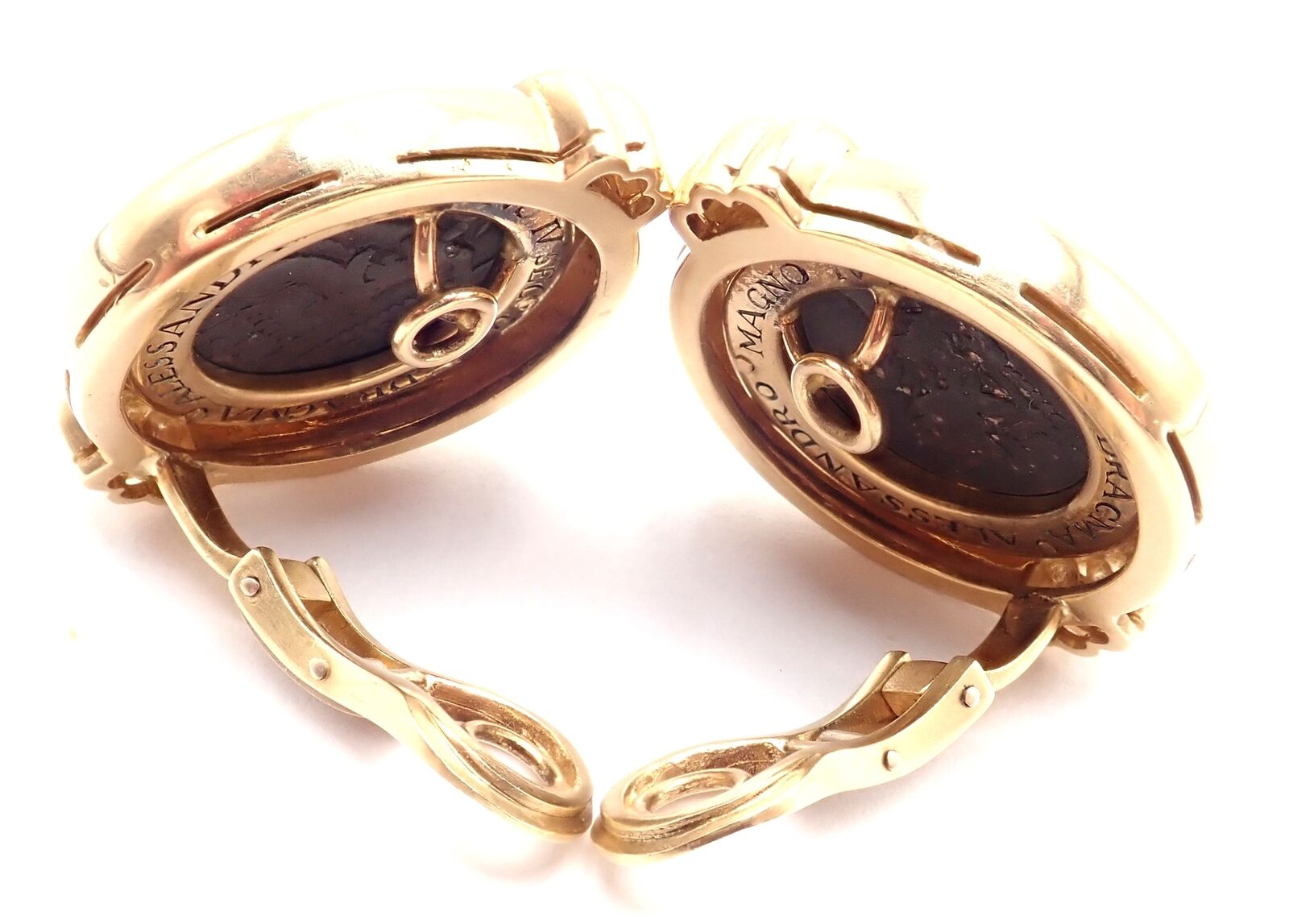 Vintage Bulgari Bvlgari 18k Yellow Gold Alexander The Great Coin Moneta Earrings - Luxury Collectible Jewelry for Special Occasions & Gifts