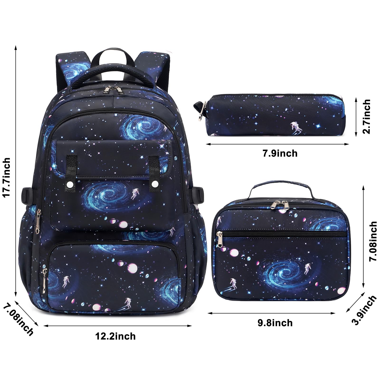 Galaxy Backpack for Boys - Durable School Backpack with Lunch Box & Pencil Case | Elementary Bookbag for Kids | Perfect for School, Travel & Outdoor Adventures