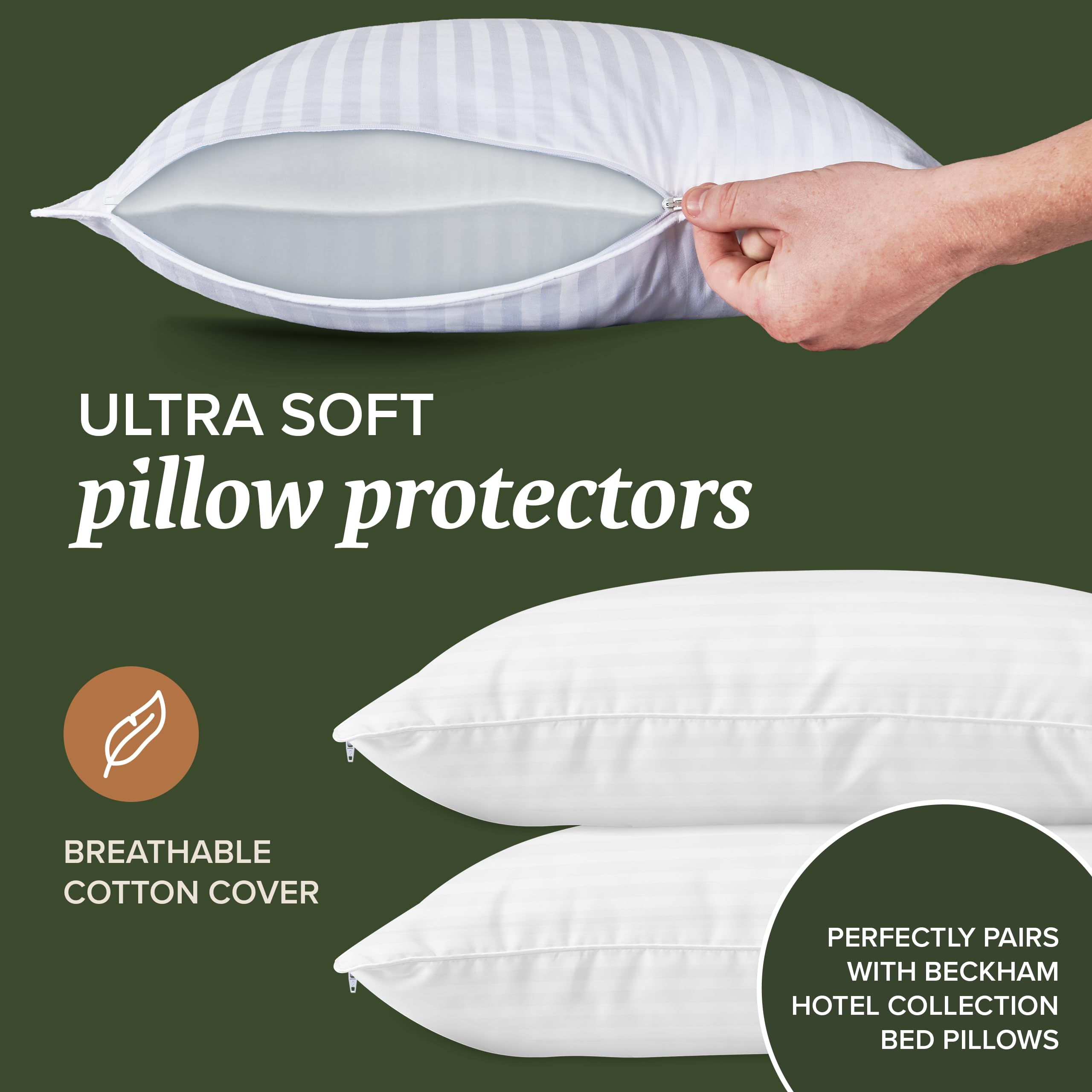 Beckham Queen Pillow Protector Set of 2 - Soft Breathable Cotton for Hotels & Home