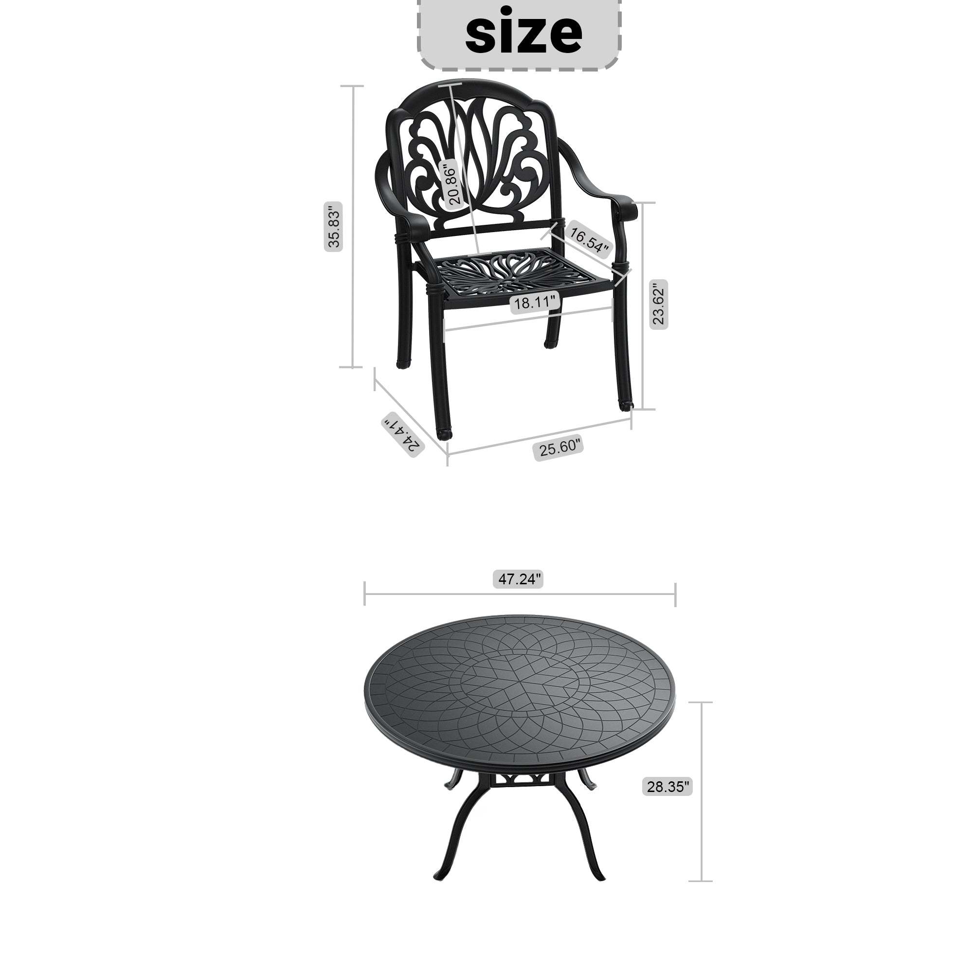 5-Piece Cast Aluminum Patio Furniture Set with Cushions - Outdoor Dining & Lounge Set for Garden, Poolside, and Backyard Relaxation