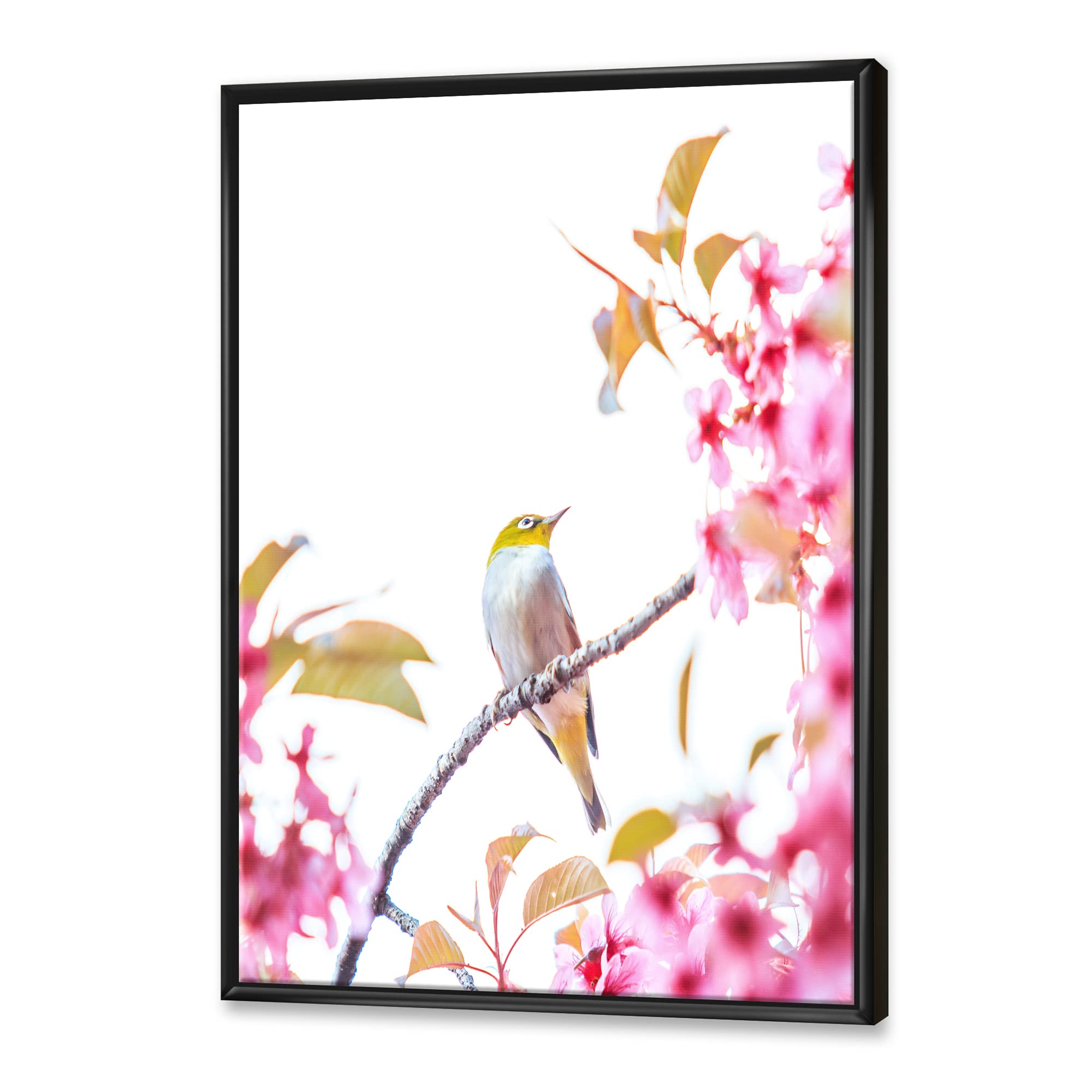 Bird on Cherry Blossom - Traditional Japanese Framed Canvas Wall Art Print - Perfect for Living Room, Bedroom & Office Decor