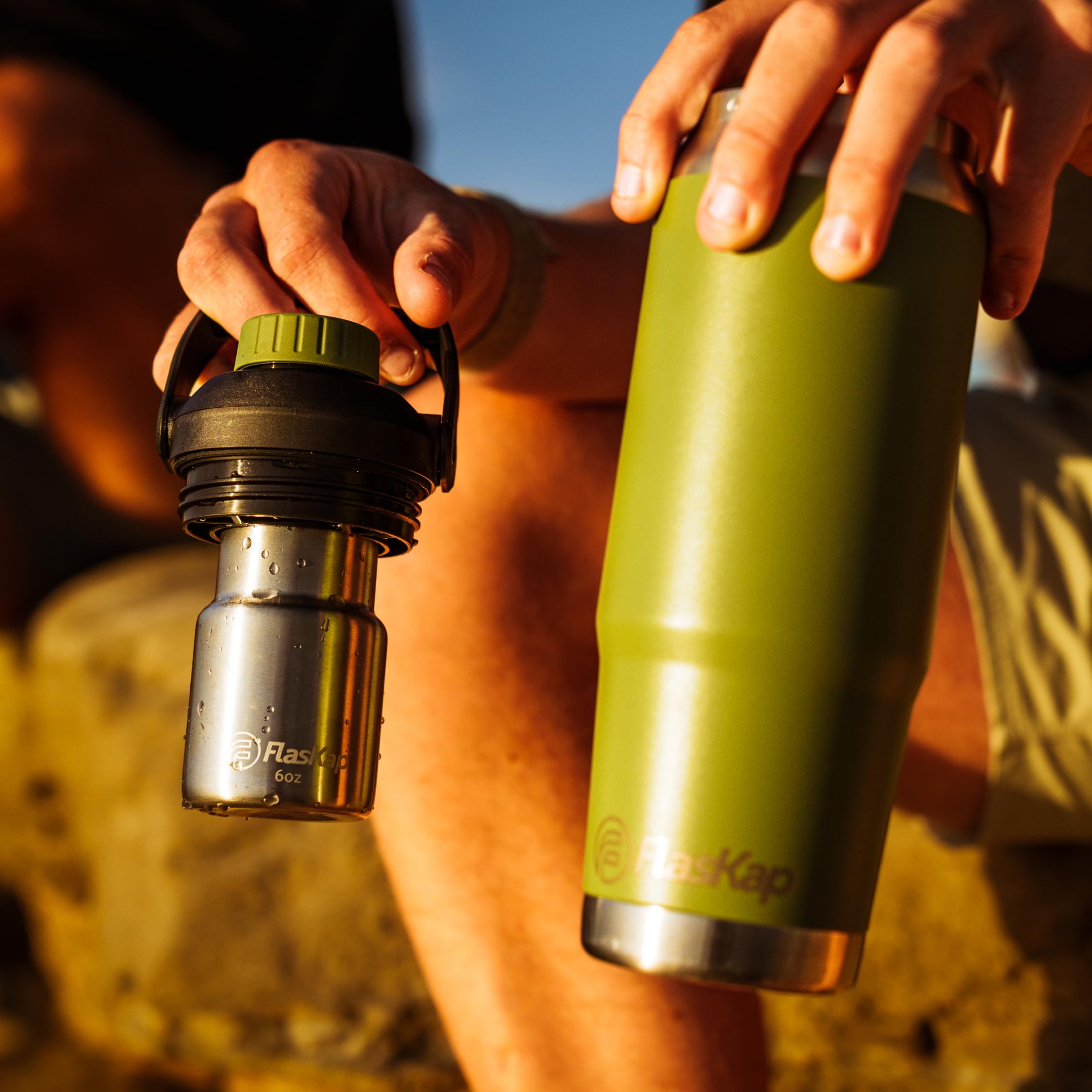 Flaskap FreePour System: 6oz Removable Drink Tumbler Attachment & 26oz Insulated Cup Holder Friendly Water Bottle - Perfect for Cocktails, Smoothies, and On-the-Go Hydration