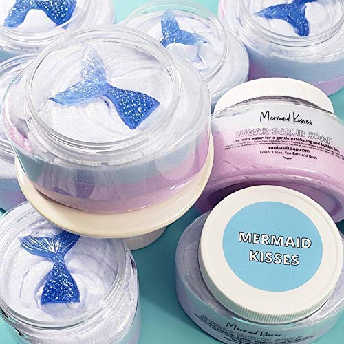 Mermaid Tail Whipped Exfoliating Sugar Scrub - Handmade Soap with Summer Ocean Beach Scent for Smooth Skin Care | Perfect for Spa Day, Gift Ideas & Beach Vacation Prep