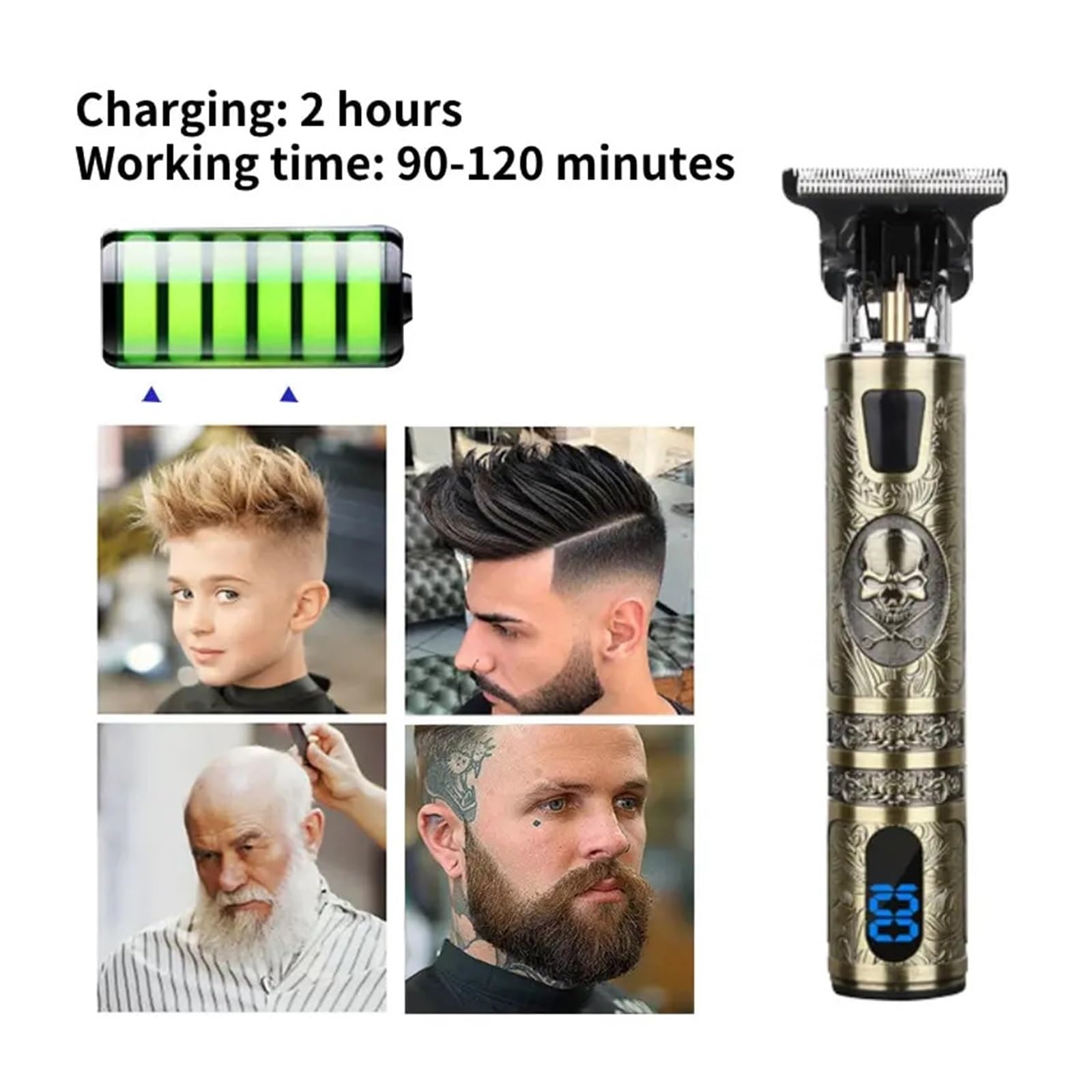 Professional USB Rechargeable Hair Clipper & Beard Trimmer for Men - Electric Barber Shaver with Precision Blades, Cordless Hair Cutting Machine (Devil-02) - Perfect for Home Grooming, Salon Use & Travel Essentials