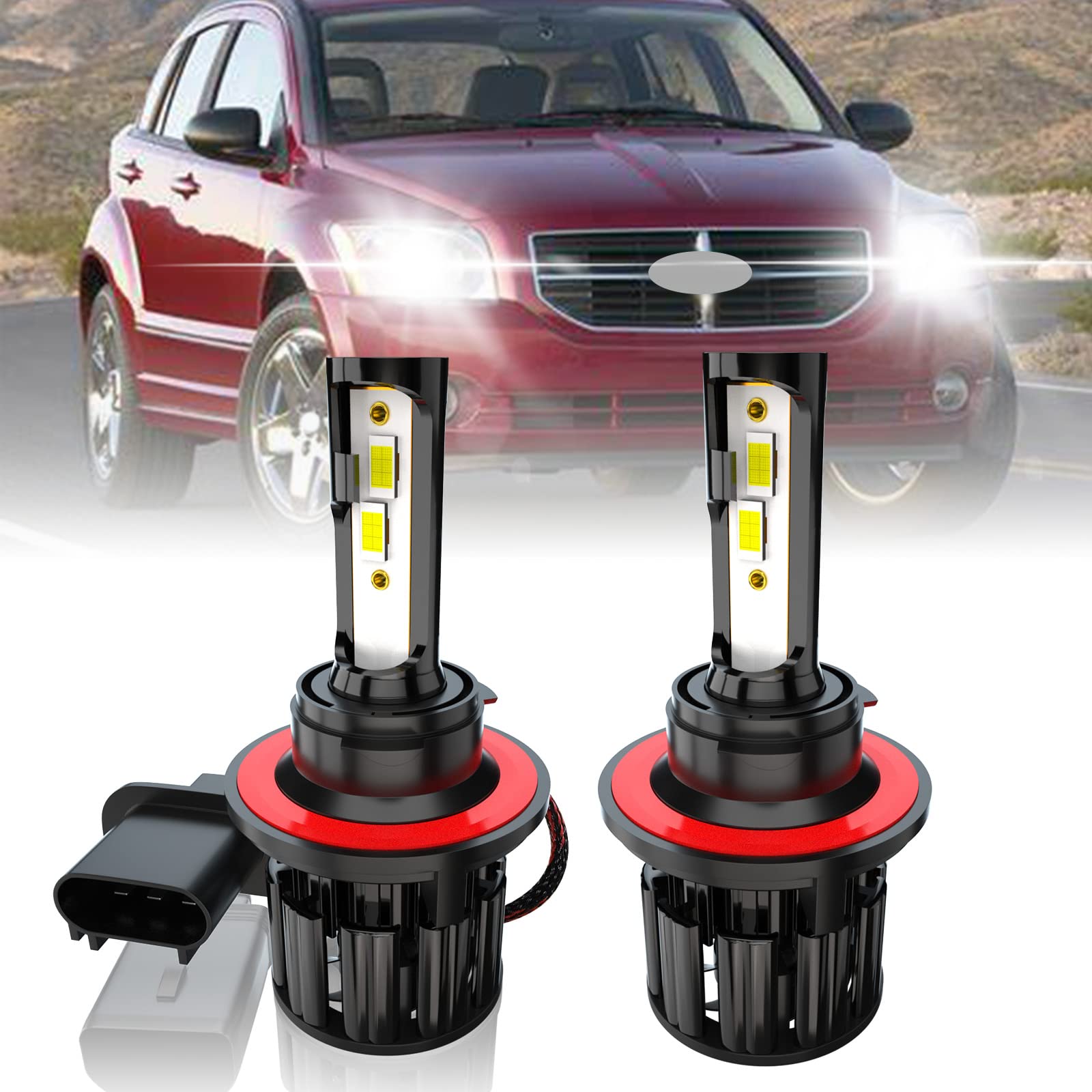 H13 LED Headlight Bulbs 9008 High Low Beam Kit for Dodge Caliber 2007-2012 - 60W 10000LM 6000K Cool White Replacement Bulbs - Plug and Play Easy Installation - Pack of 2 - Perfect for Night Driving & Off-Road Adventures