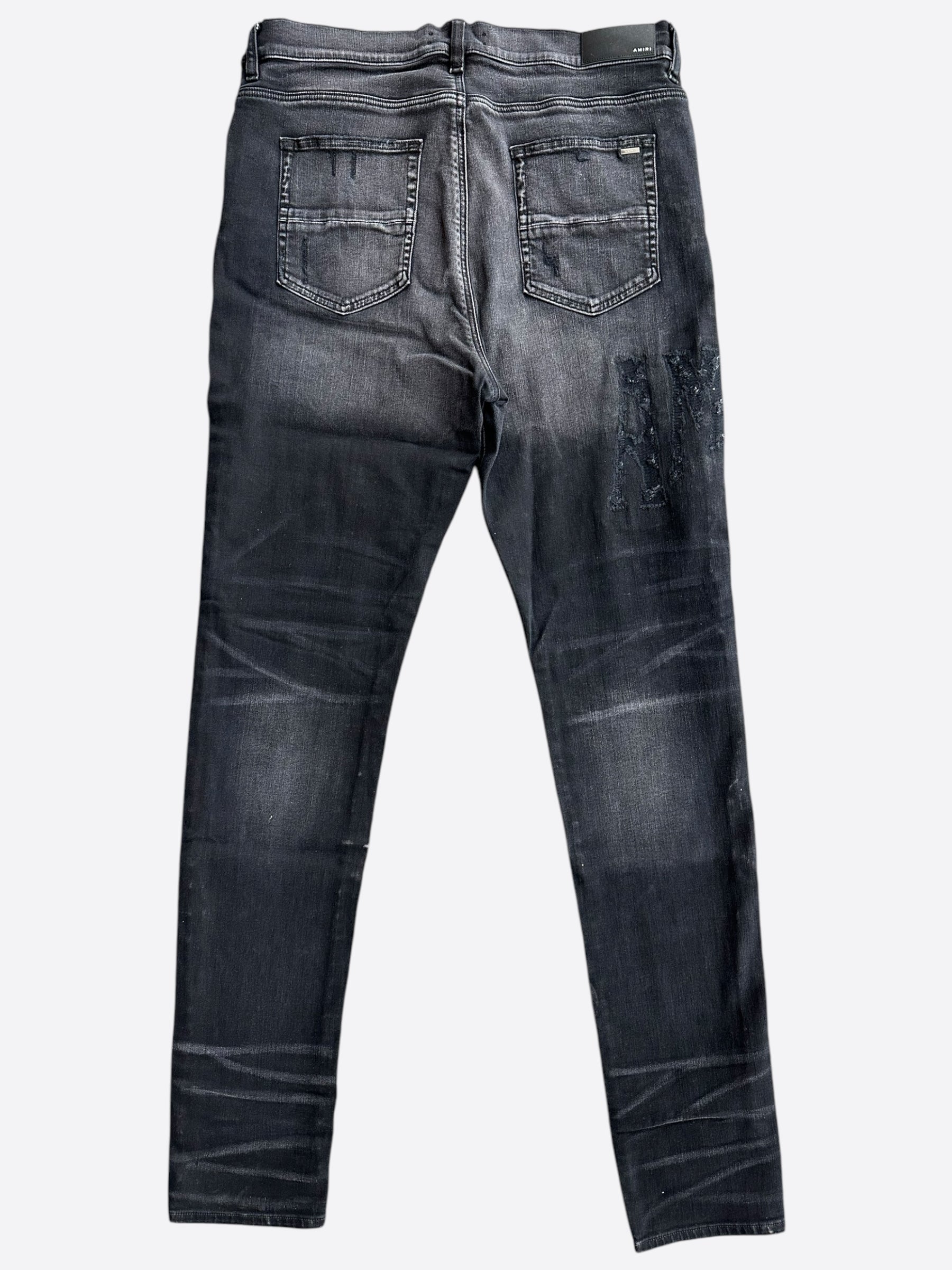 Amiri Aged Black Distressed Logo Jeans for Men - Vintage Style Ripped Denim Pants | Perfect for Streetwear, Casual Outfits & Night Out Looks