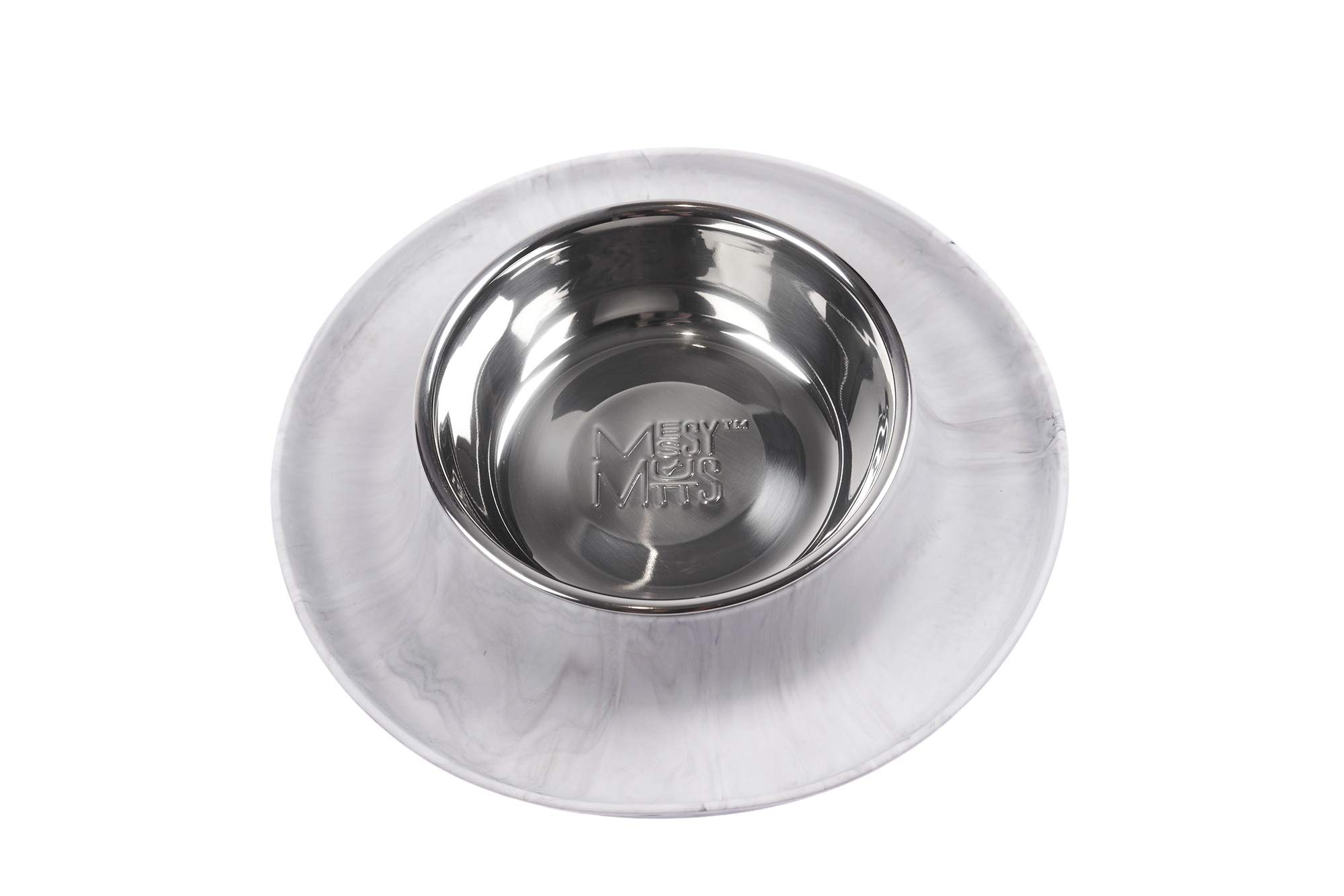 Messy Mutts Single Silicone Feeder with Non-Skid Stainless Steel Bowl - 1.5 Cup Pet Food Dish for Dogs & All Pets | Medium Size Marble Design | Perfect for Messy Eaters & Travel Use