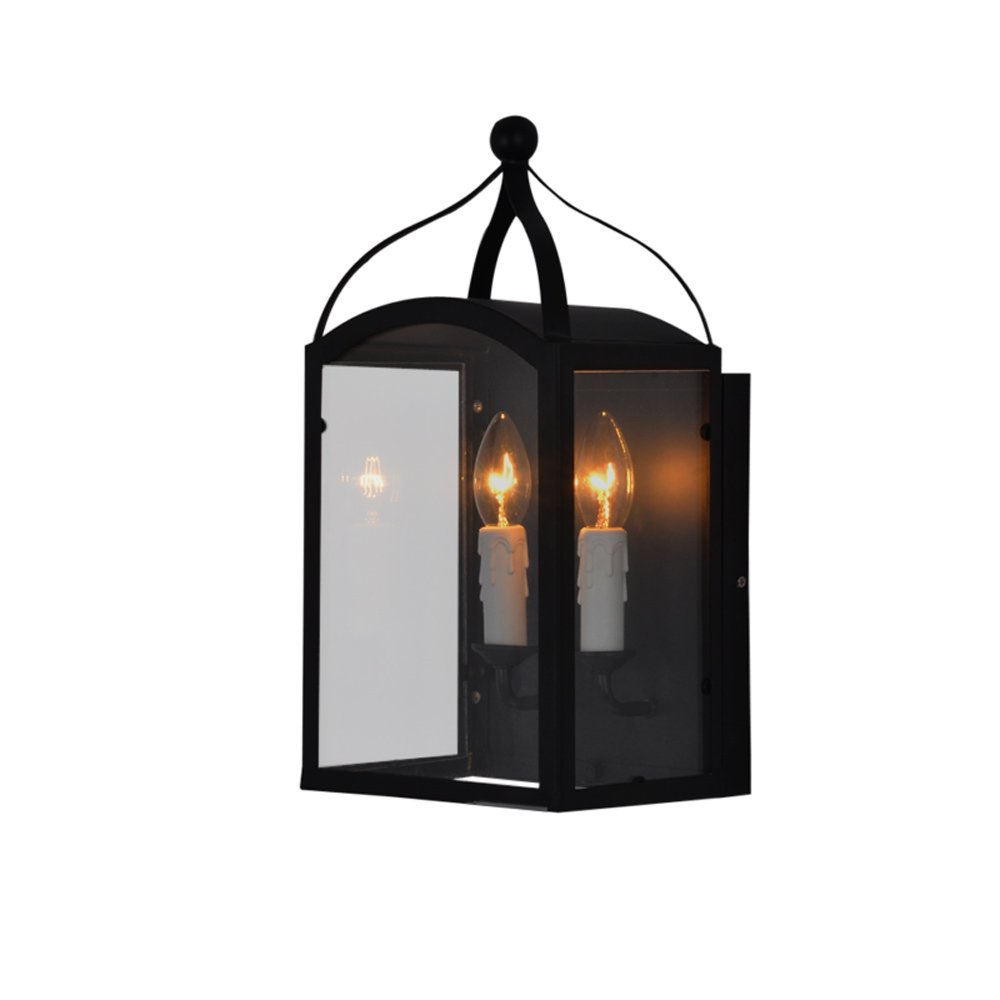 KUXY Industrial Retro Double Head Black Wrought Iron Wall Lamp - 2-Light Candle Wall Sconce with E14 Base for Staircase, Corridor & Aisle Lighting - Vintage Loft Style Home Decor for Living Room, Bedroom & Hallway