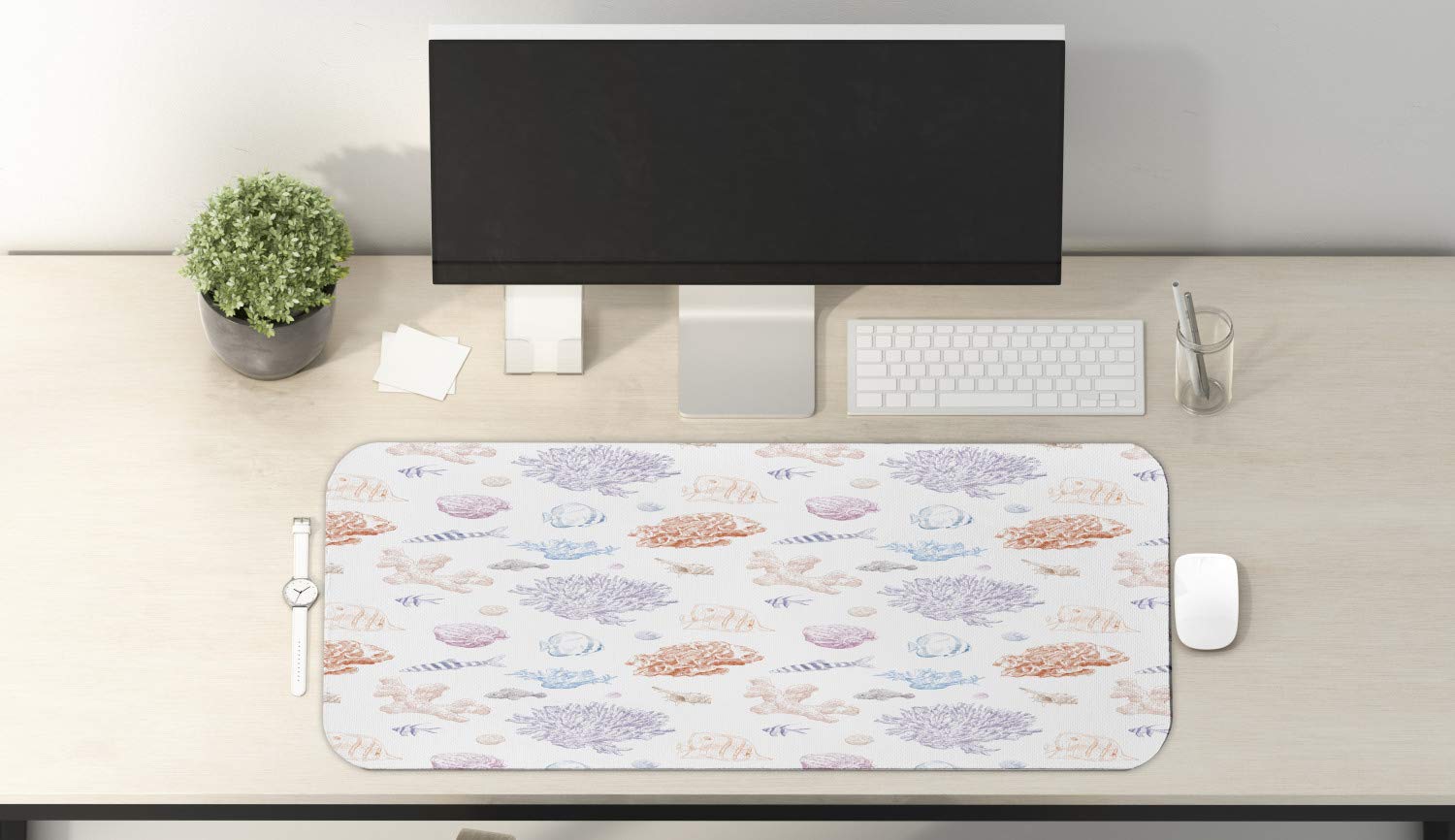 Ambesonne Marine Themed Computer Mouse Pad - Non-Slip Rubber Gaming Mousepad with Sea Life Design (Crabs, Coral Reef, Exotic Fish) 31