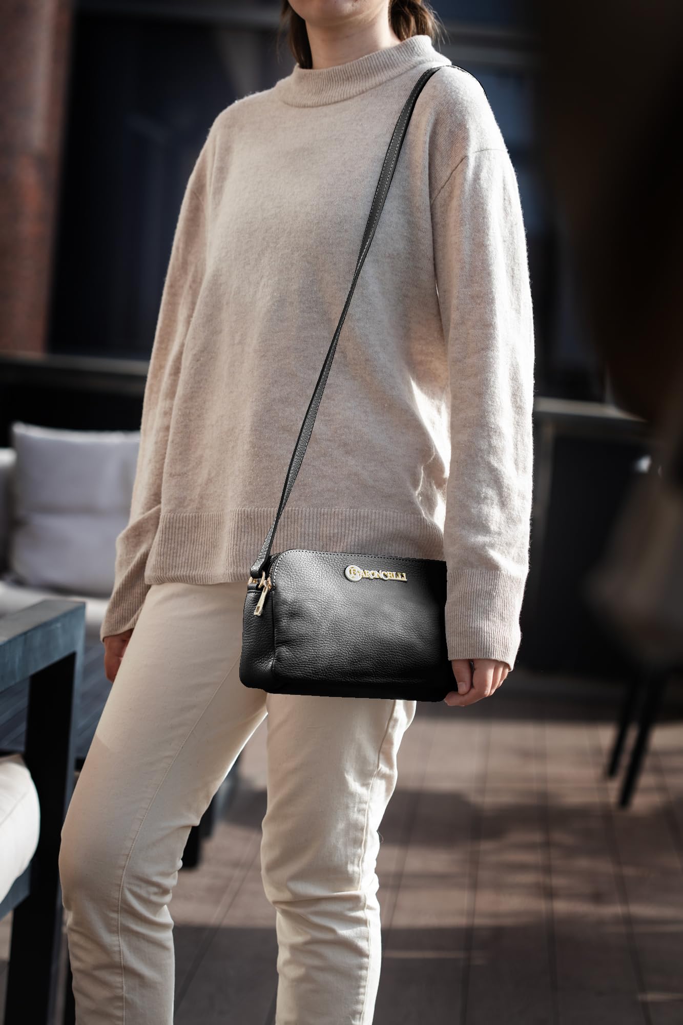 Baroncelli Italian Genuine Leather Crossbody Bag with Long Stripe - Stylish & Durable Handmade in Italy - Perfect for Women's Daily Use, Travel & Fashion Accessories