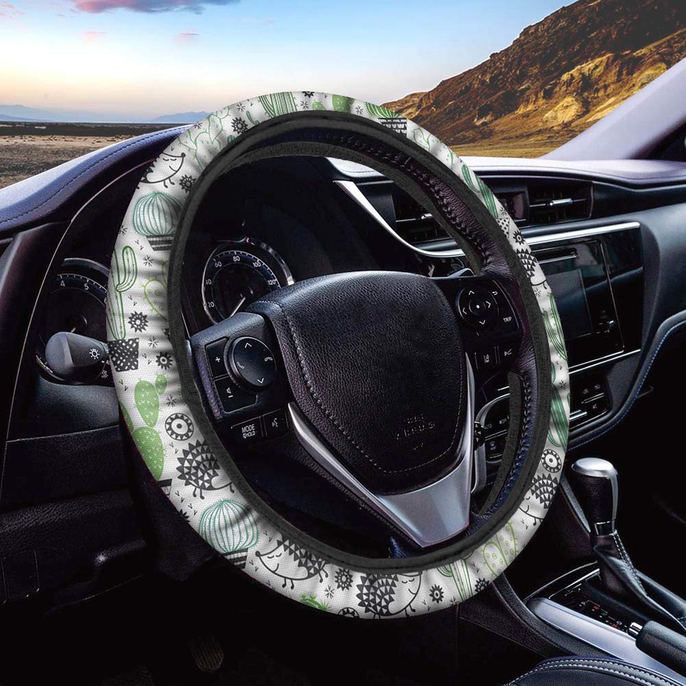 CLOHOMIN Cute Cactus Succulent Car Steering Wheel Cover - Non-Slip, Sweat-Absorbing, Soft Touch Wheel Protector for Women | Perfect for Summer Driving & Long Road Trips
