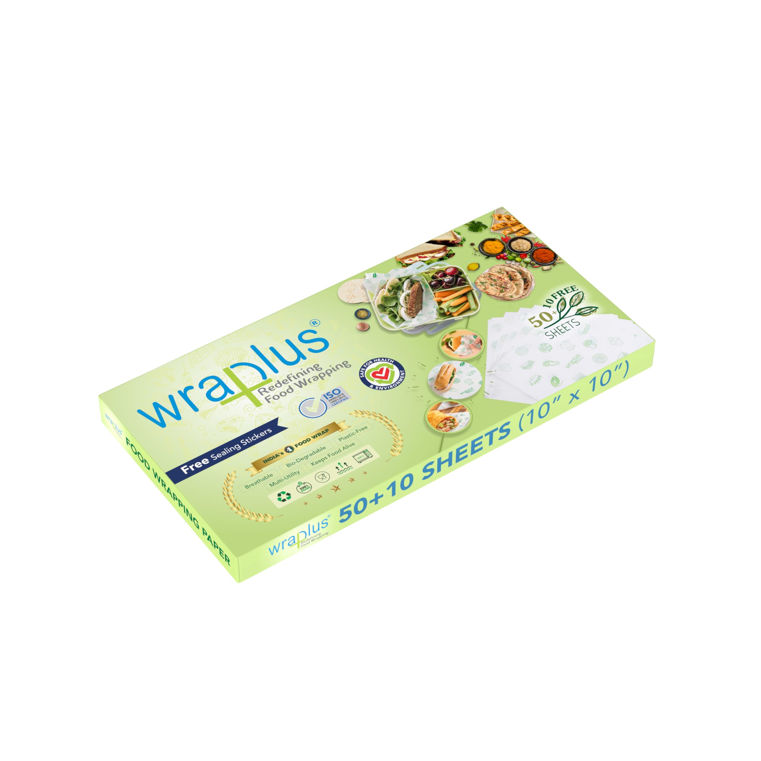 Premium Multi-Purpose Food Wrapping Paper Sheets - 10x10 Inches, 60 Sheets | Roti Wrap, Sandwich Wrap, Lunch Wrap | Eco-Friendly & Leak-Proof for Home, Office & Picnic Use