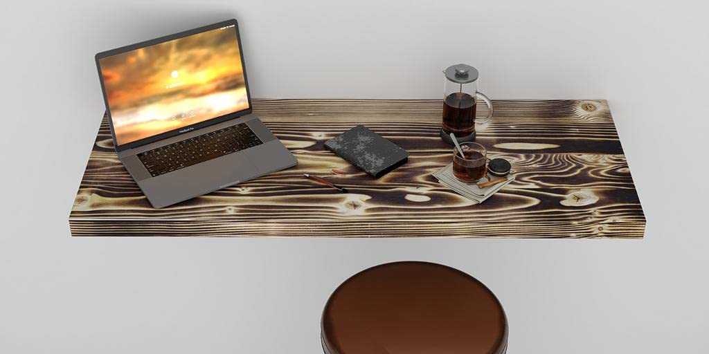 Wall Mounted Floating Desk - Foldable Space Saving Table for Small Spaces, Kitchen Counter, Laundry Shelf & Home Office (40x16 Inch, Rustic Burn) - Perfect for Apartments, Dorms & Tiny Homes