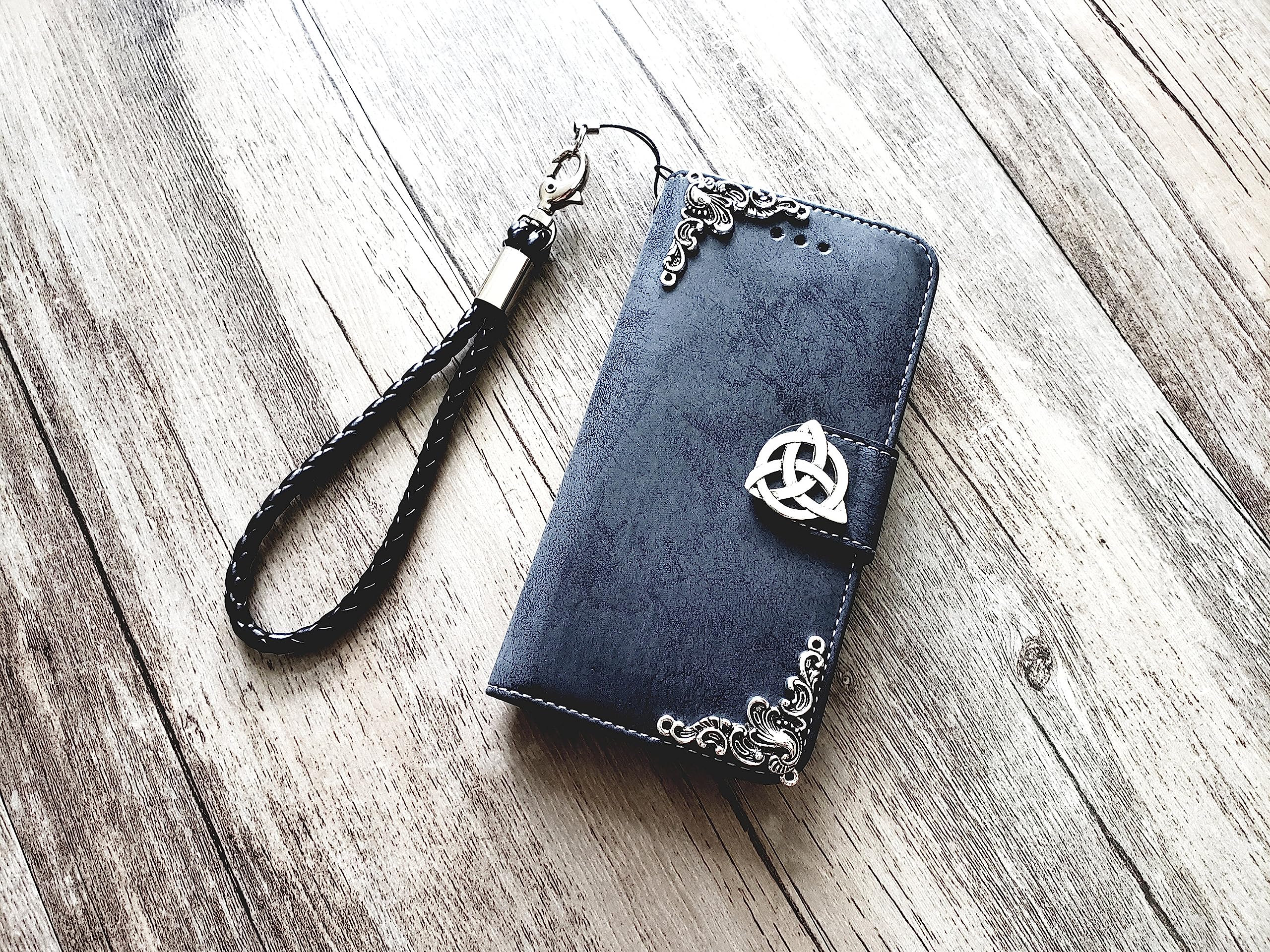 Trinity Celtic Knot Leather Phone Wallet Case - Removable Cover for iPhone X/XS/XR/11/12/13/14 Pro Max & Galaxy S23/S22/S21/S20 Ultra/Note 20/10 Plus (Model MN1274) | Perfect for Daily Use, Travel & Gift Giving