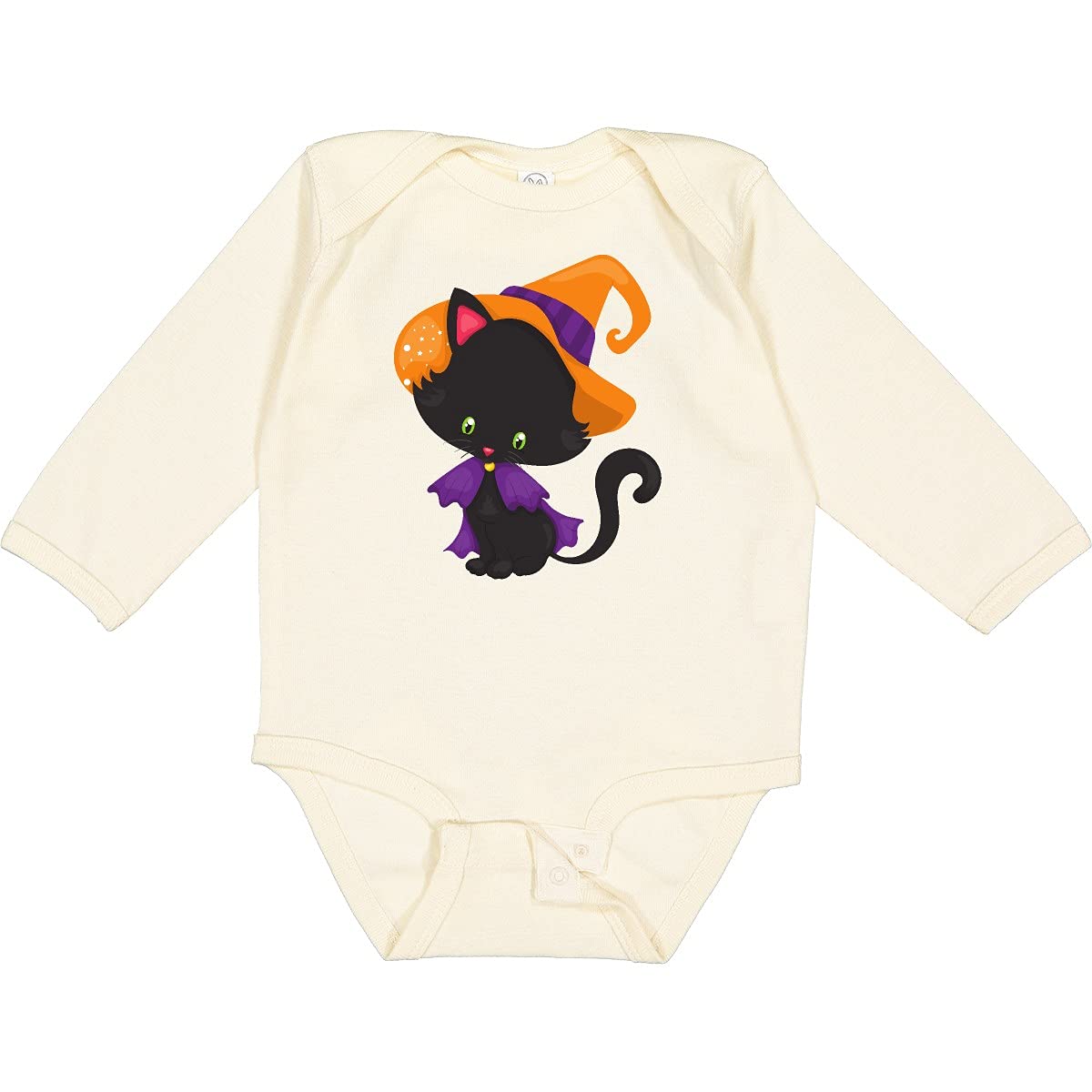 Inktastic Halloween Cat Long Sleeve Creeper - Cute Black Cat with Witch Hat Design | Perfect for Halloween Costumes, Cosplay & Fall Fashion