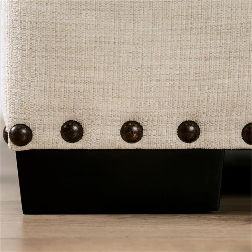 Furniture of America Mystie Chenille Loveseat with Nailhead Trim in Ivory - Comfortable Small Sofa for Living Room, Apartment & Cozy Spaces