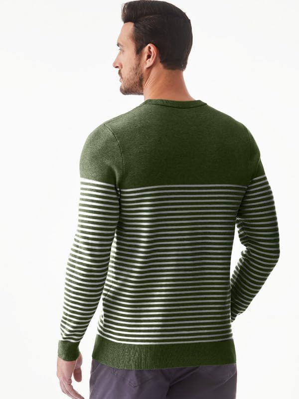 Men's Slim Fit Striped Knit Crew Neck Sweater - Casual Long Sleeve Pullover for Fall & Winter - Perfect for Office, Dating and Weekend Outings