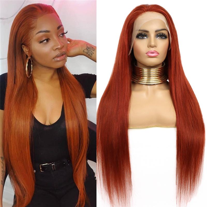 Eullair Copper Brown Glueless Body Wave Lace Frontal Wig - Dark Ginger Straight Human Hair Wig for Women | Natural Look for Autumn & Winter | Daily Wear, Parties, Cosplay