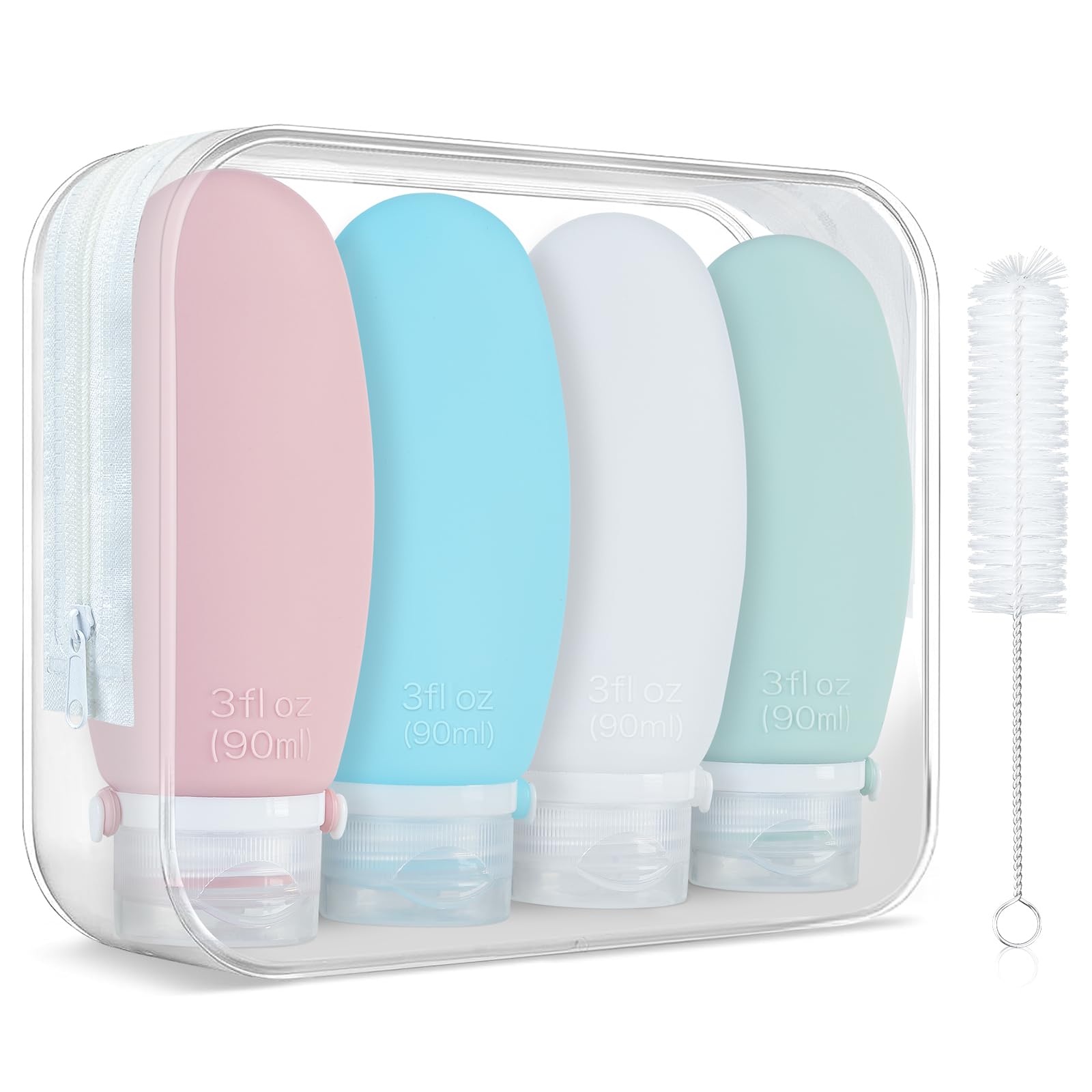 4-Pack 3oz TSA Approved Silicone Travel Bottles for Toiletries - Leak Proof Refillable Containers for Shampoo, Conditioner & Lotion | Perfect for Air Travel, Gym & Vacation Essentials