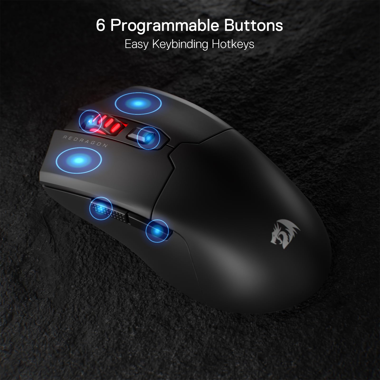 Redragon M995 Pro Wireless Gaming Mouse - 26000 DPI Wired/Wireless Mouse with Bluetooth & 2.4G Connectivity, 6 Programmable Buttons, 51g Ultra Lightweight Design for PC, Mac, Laptop - Perfect for FPS, MOBA, and Esports Gaming (Black)