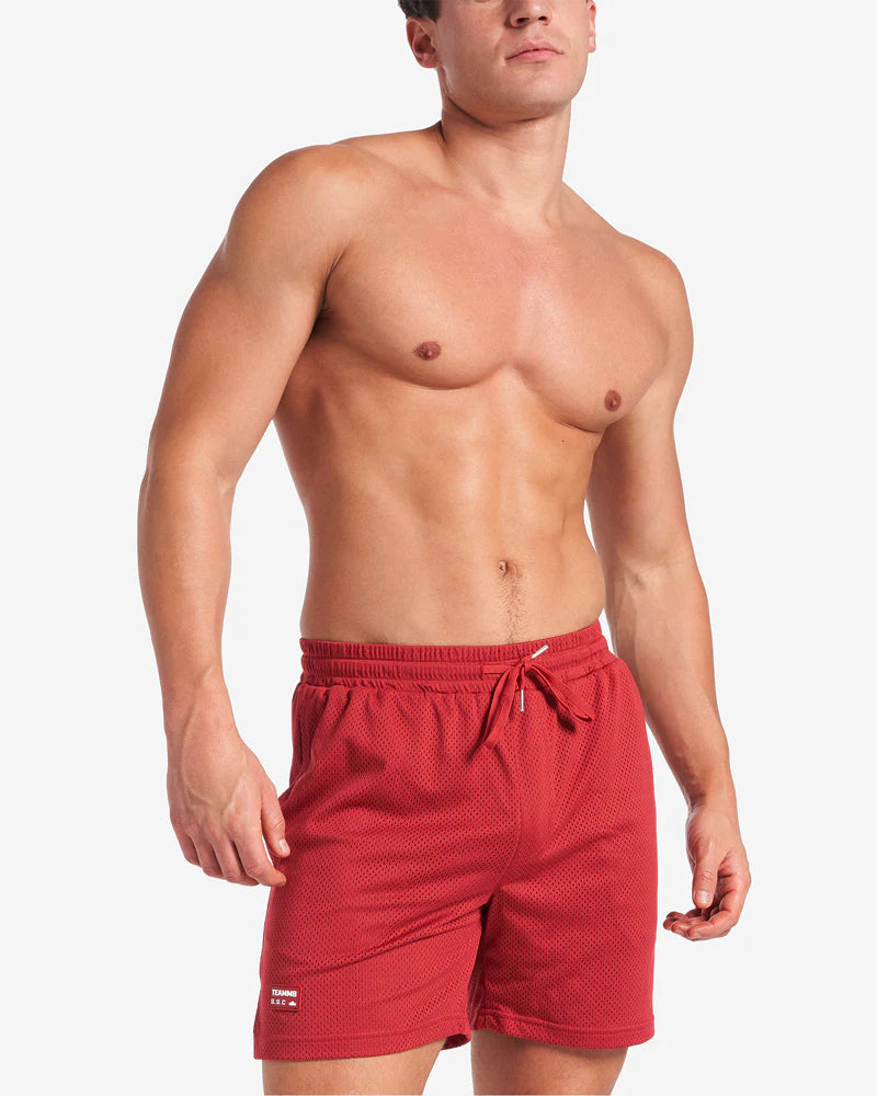 Teamm8 S.S.C 6 Mesh Shorts - Red | Breathable Athletic Shorts for Running, Gym & Outdoor Sports | Men's Quick-Dry Workout Shorts with Comfortable Fit