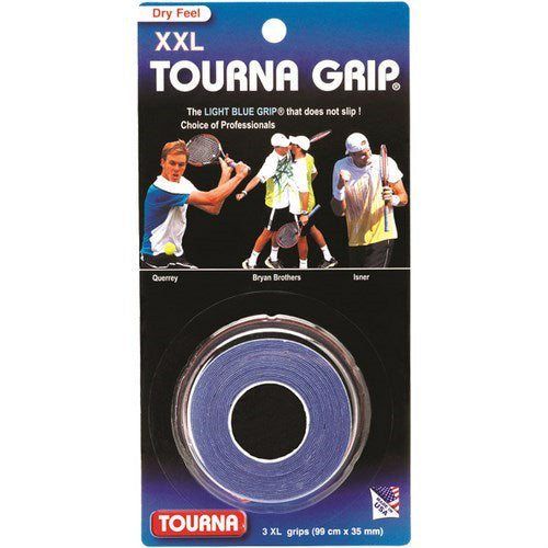Tourna Grip Original XXL Overgrip 3 Pack - Tennis Racket Grip Tape for Better Sweat Absorption & Control (Blue) - Perfect for Tennis, Badminton & Racquetball Players