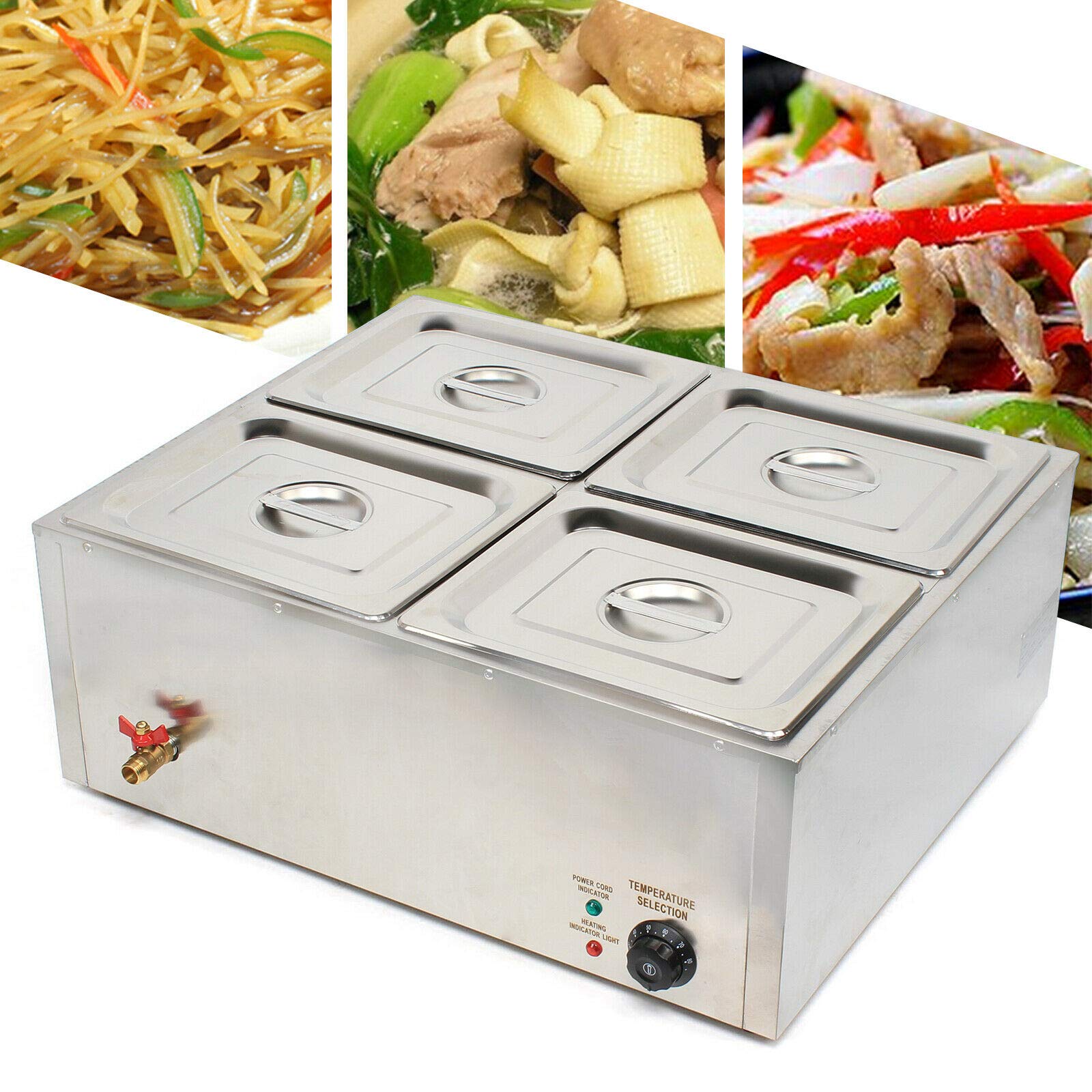 Gdrasuya10 Commercial Food Warmer - 4 Pot Buffet Countertop Steam Table Catering Equipment for Restaurants, Cafes & Catering Services | Perfect for Breakfast Shops, Snack Bars & Buffet Stations