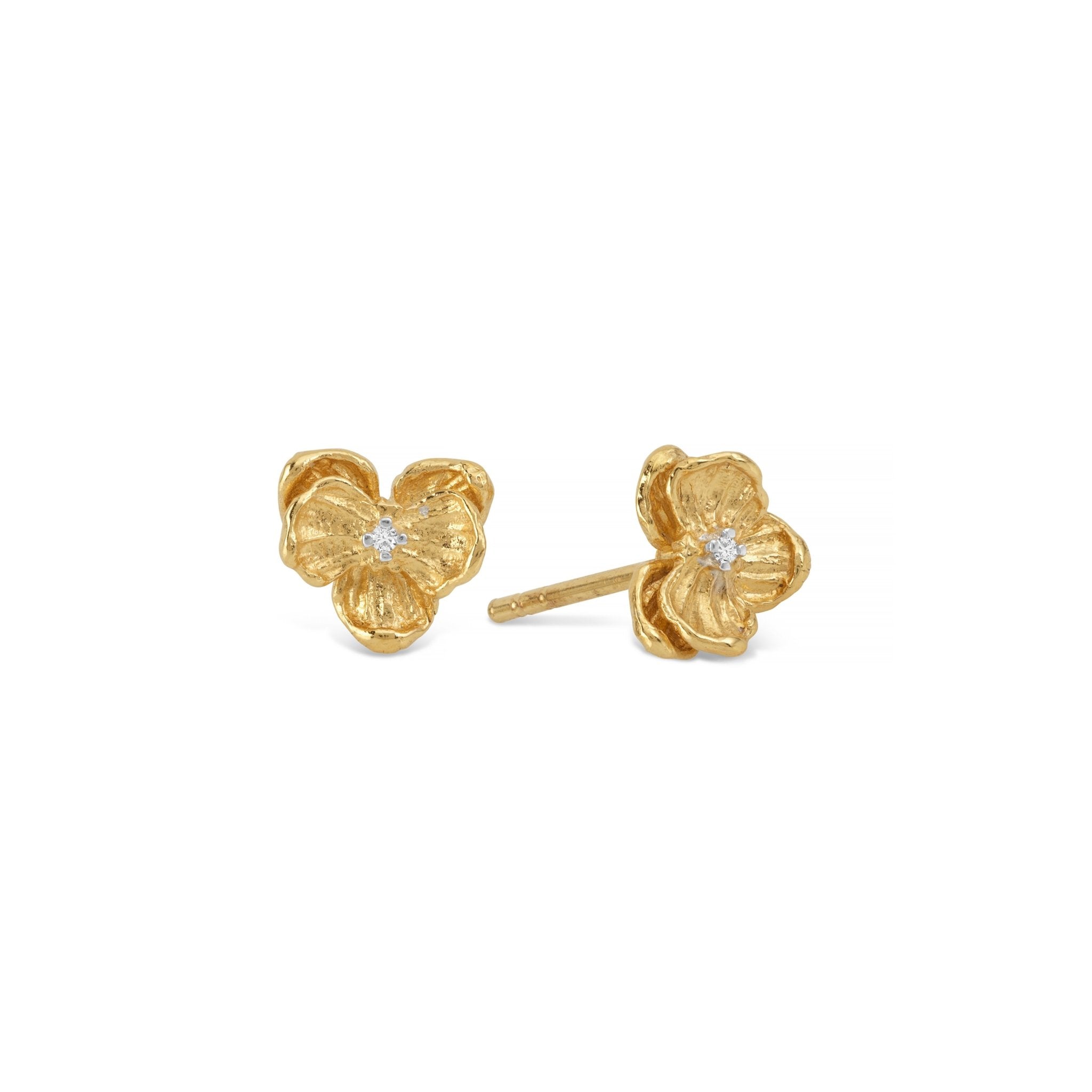 7mm Diamond Stud Earrings for Women - 14K Gold Plated Orchid Flower Earrings for Daily Wear & Special Occasions