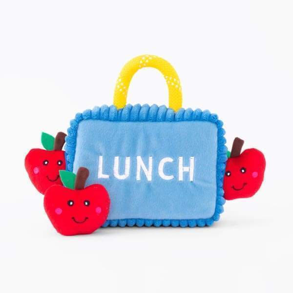 ZippyPaws Burrow Lunchbox with Apples Dog Toy - Interactive Plush Squeaky Hide & Seek Toy for Small & Medium Dogs - Perfect for Indoor Play, Training & Bonding Time
