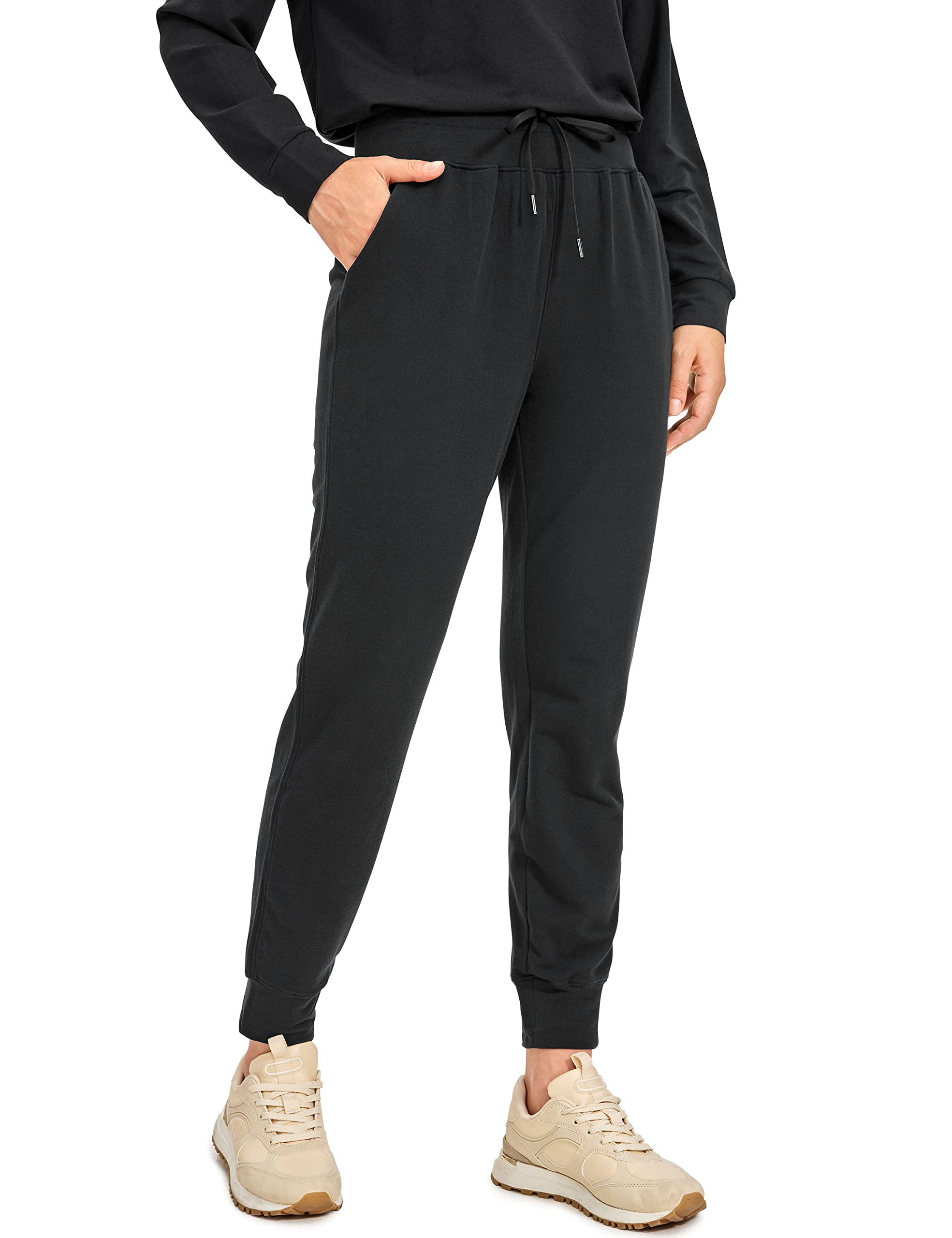 CRZ YOGA Women's Lightweight High Waisted Sweatpants - Super Soft Cotton Joggers with Pockets for Workout, Yoga & Lounge Wear | Casual Athletic Pants for Running, Gym & Home Comfort