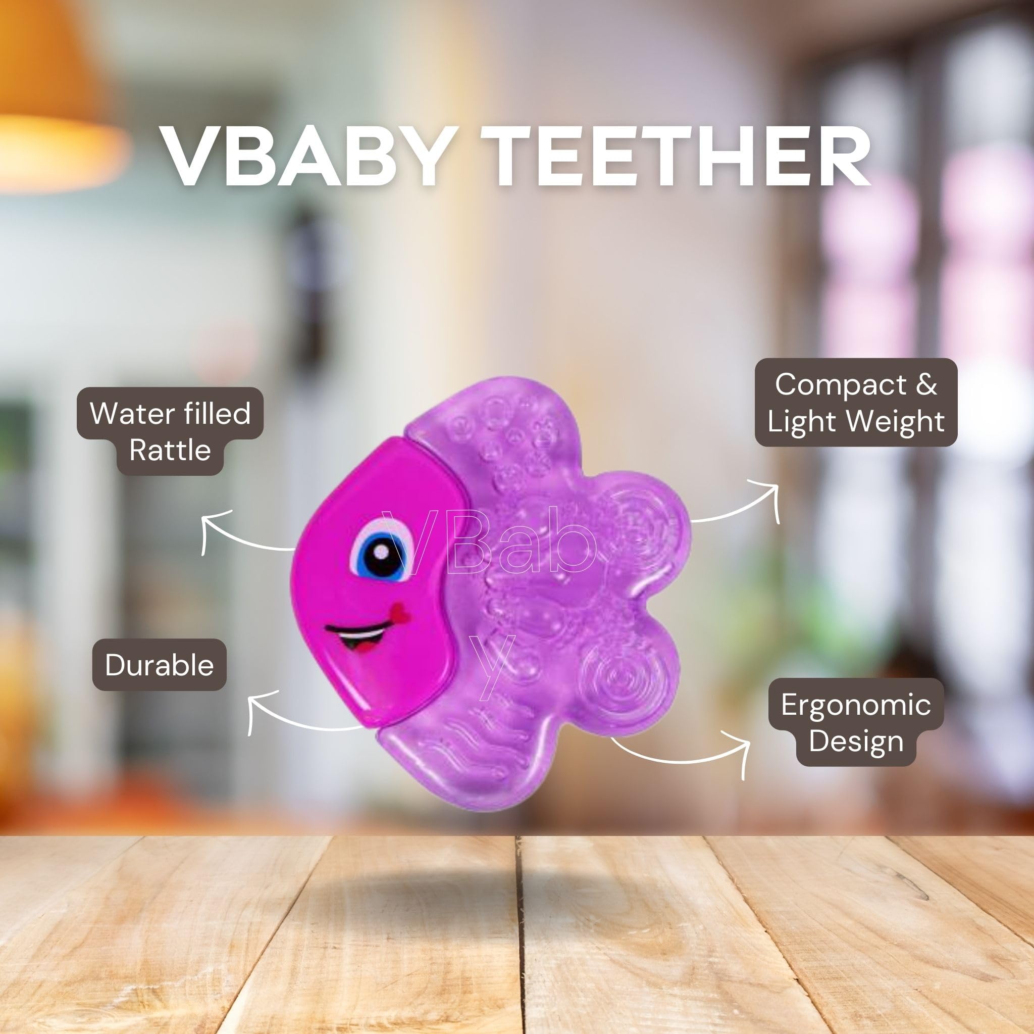 VBaby Fish BPA Free Silicone Rattle & Teether Toy for Babies 3+ Months - Soothing Pacifier for Teething Infants, Perfect for On-the-Go Comfort and Early Sensory Development