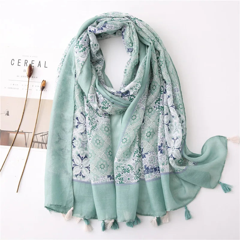 2023 Fashion Paisley Abstract Floral Tassel Viscose Shawl Scarf - Women's Lightweight Pashmina Wrap Stole & Muslim Hijab (180x90cm) - Perfect for Daily Wear, Office, Parties & Prayer