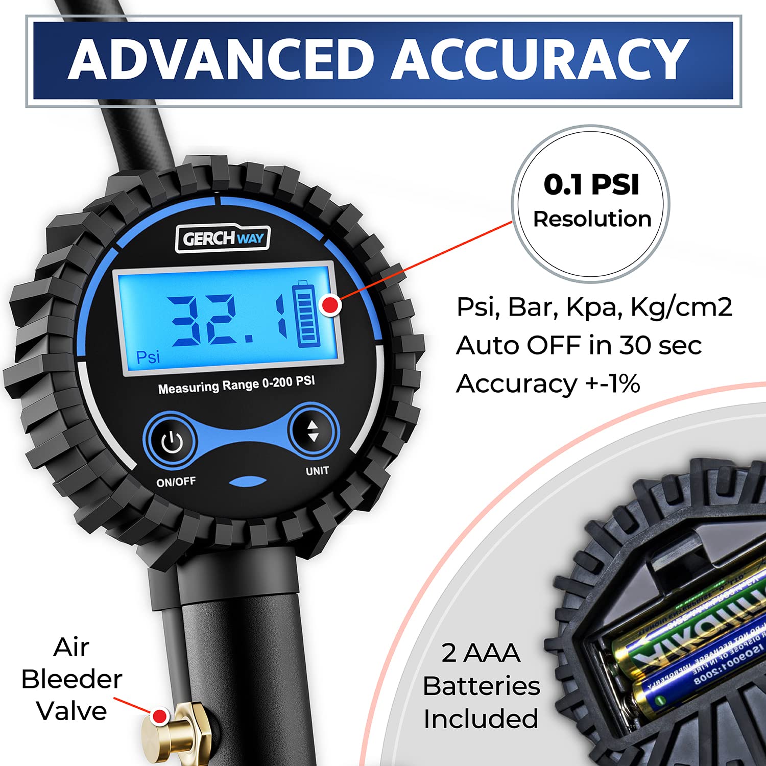 Digital Tire Inflator with Pressure Gauge - 200PSI Heavy Duty Air Compressor Pump with Extra Long Hose & Quick Connect Chuck - Perfect for Cars, Trucks, Bikes & RV Tires