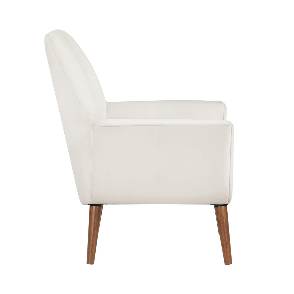 TRIPLE TREE Velvet Accent Chair - High Back Armchair with Solid Wood Legs & Removable Cushion | Mid-Century Modern Vanity Chair for Bedroom, Living Room & Office | Soft White Upholstered Seating with Armrests