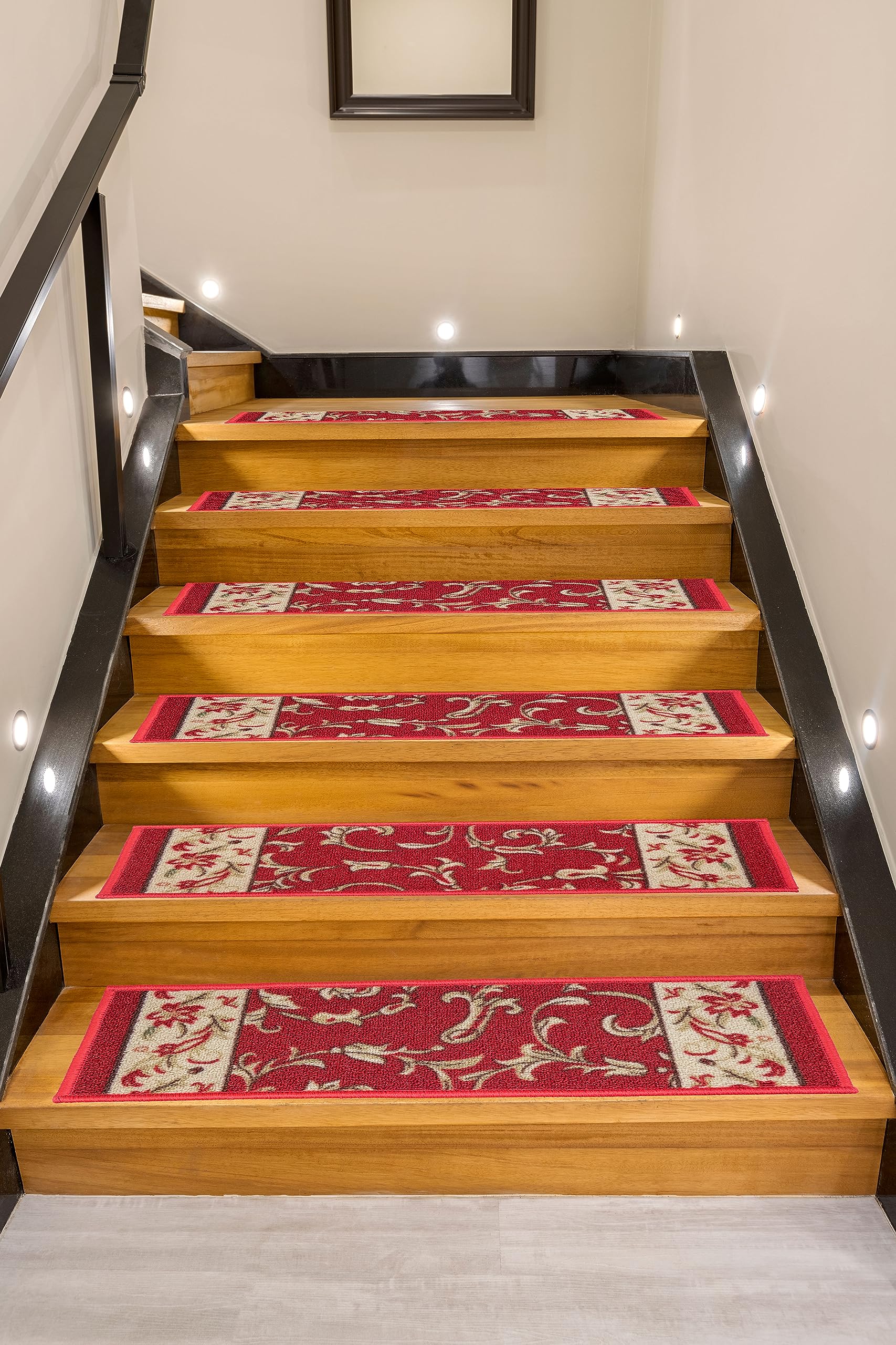 Custom Size Stair Treads - Veronica Floral Red Non-Slip Stair Treads (12in x 36in) - Handmade Home Decor for Stairs, Entryway & Indoor Safety
