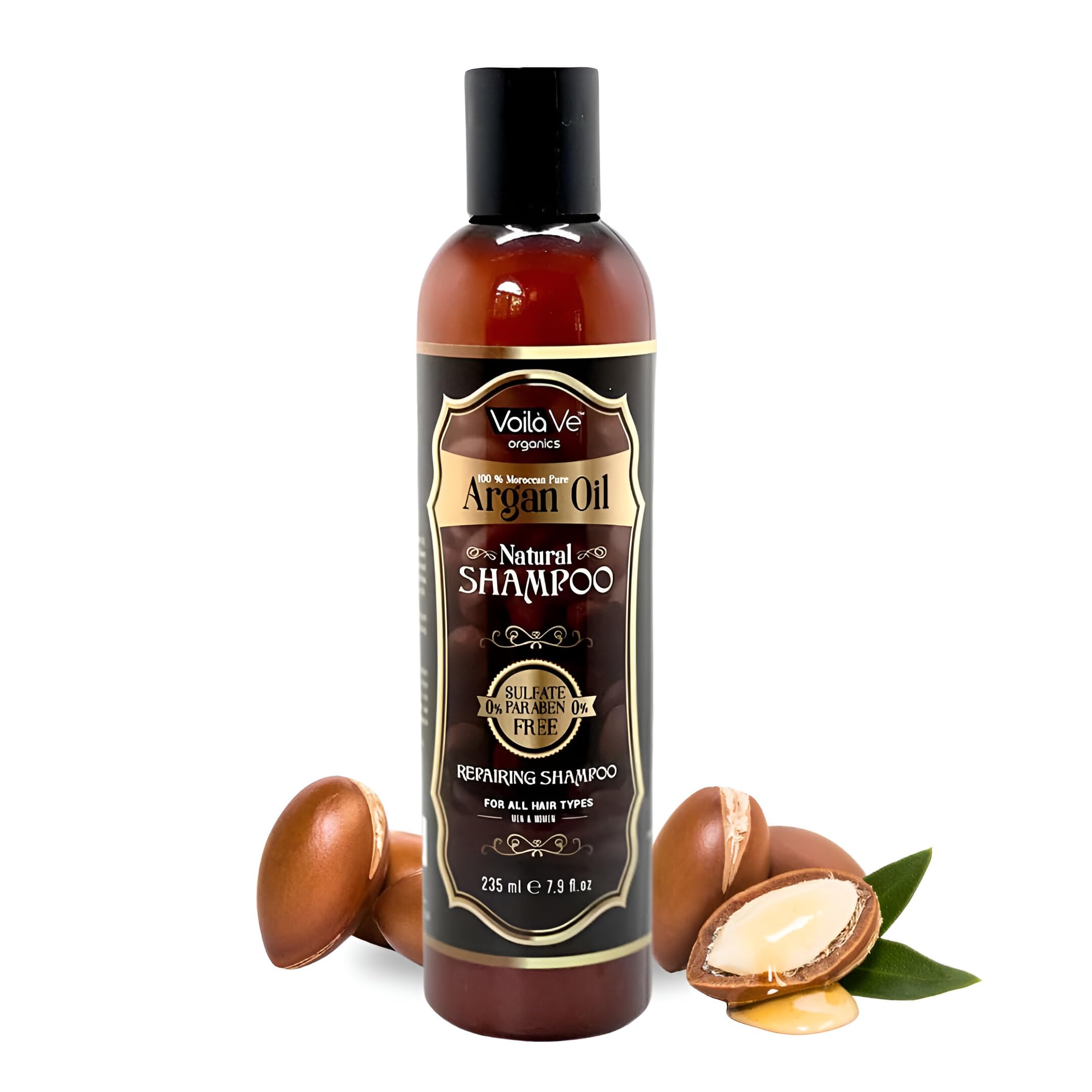 VoilaVe Moroccan Argan Oil Shampoo - Sulfate-Free Hair Growth Shampoo for Dry, Damaged & Curly Hair - Hydrating & Repairing Shampoo for Men & Women - Moisturizing Scalp Care for All Hair Types - 8oz - Perfect for Daily Hair Care & Salon-Quality Results at Home