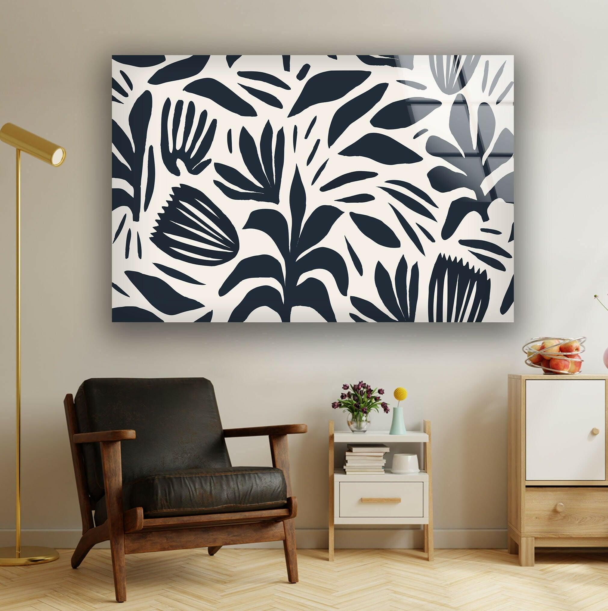 Abstract Shape Leaf and Flower Glass Wall Art - Modern Botanical Decor for Living Room, Bedroom, or Office - Elegant Handmade Glass Artwork for Home & Interior Design