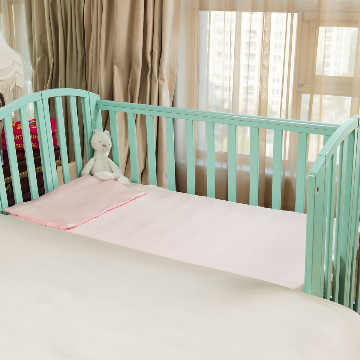 PROMEED 100% Mulberry Silk 2-Piece Toddler Bedding Set - OEKO-TEX Certified 22 Momme Ultra Soft Crib Fitted Sheet & Silk Pillowcase | Natural Pink Silk Crib Sheets for Baby Girls & Boys | Perfect for Nursery, Baby Shower Gifts & Luxurious Infant Sleep