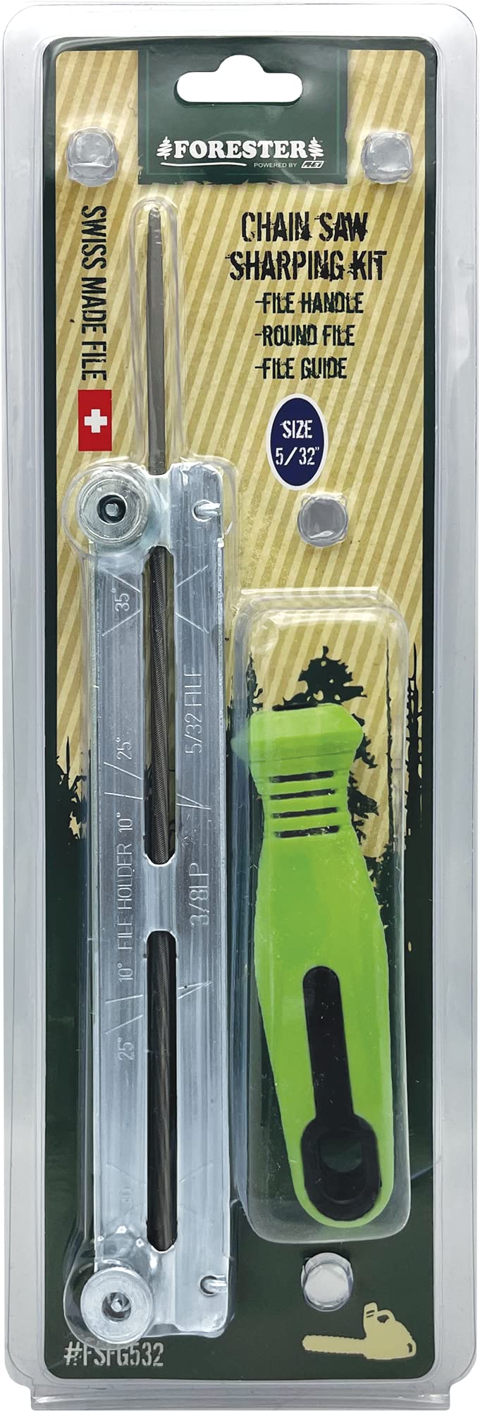 FORESTER Professional Chainsaw Sharpening Kit with File Guide & Handle - 8in Round Chainsaw Blade Sharpener - Includes 3/16