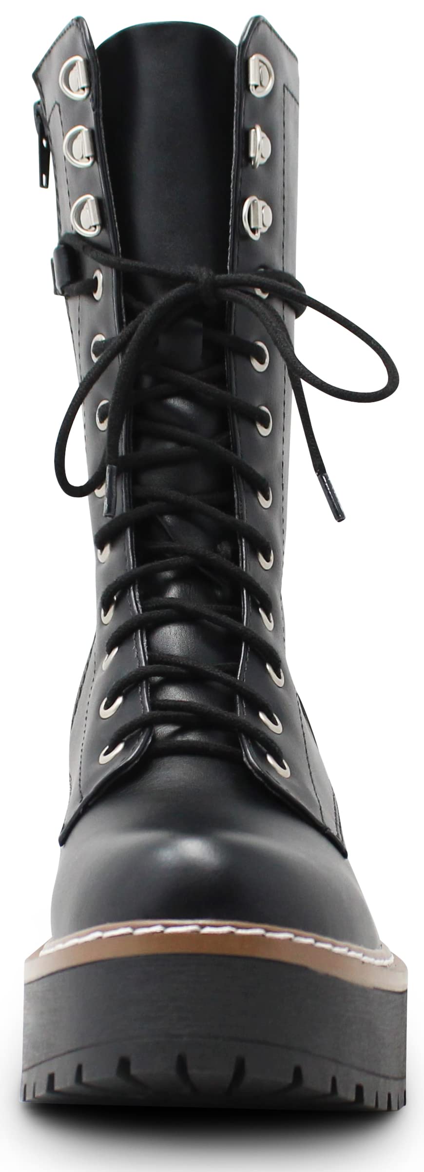 Women's Chunky Heel Combat Boots - Round Toe Mid-Calf Lace Up Boots for Women | Fashionable & Comfortable for Everyday Wear, Street Style & Fall Outfits
