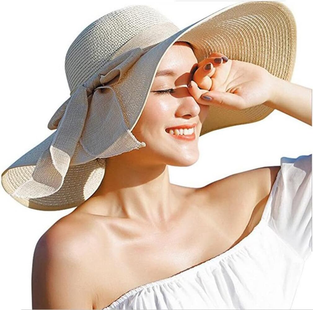VASANA Women's Wide Brim Floppy Sun Hat with Bow - Straw Summer Beach Hat for Garden, Travel & Outdoor Activities - UV Protection for Sun Safety