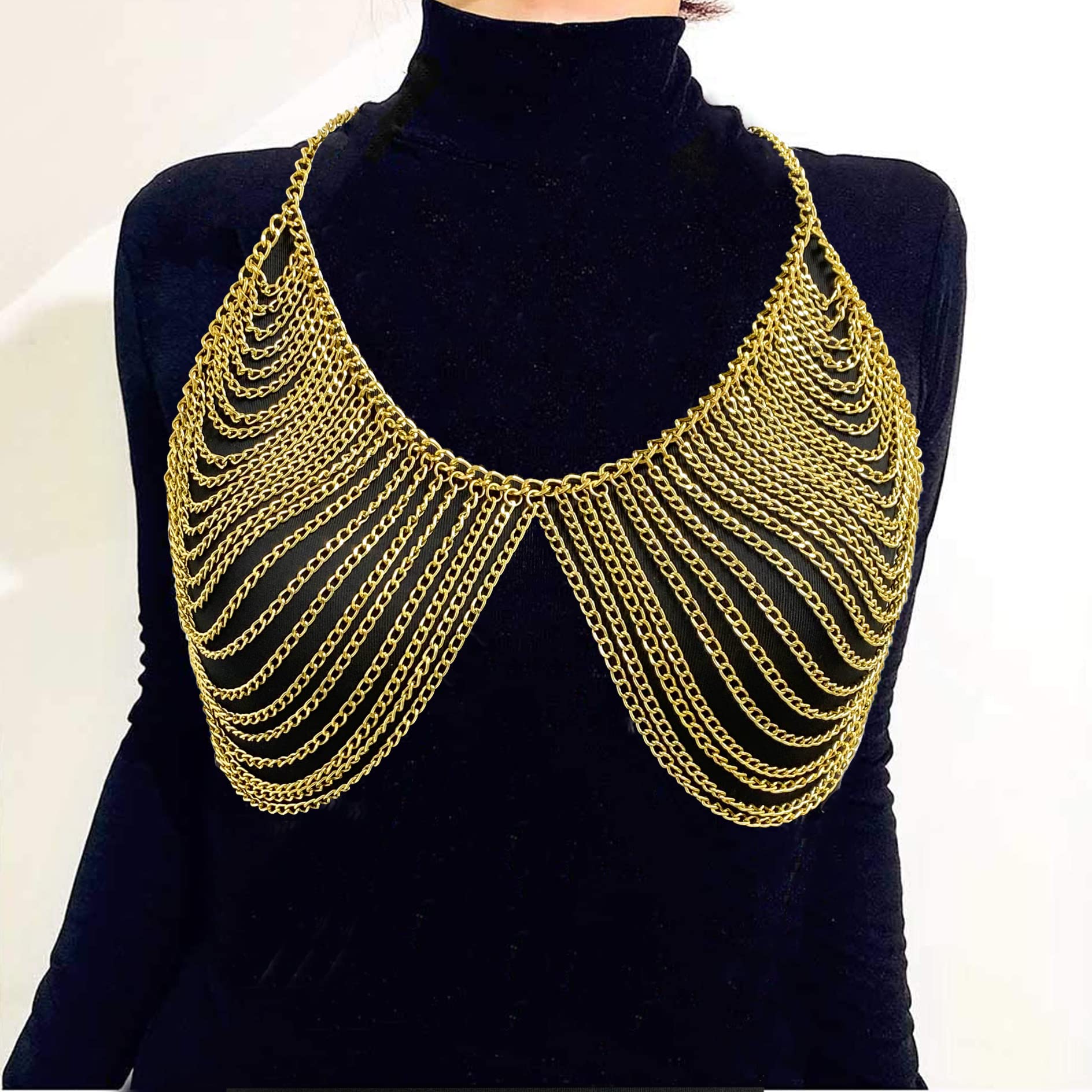 Diymood Gold Body Chain - Layered Bohemian Punk Bikini Bra Jewelry for Women & Girls | Beach, Nightclub, Party Fashion Accessory | Perfect for Festivals, Vacations & Photo Shoots