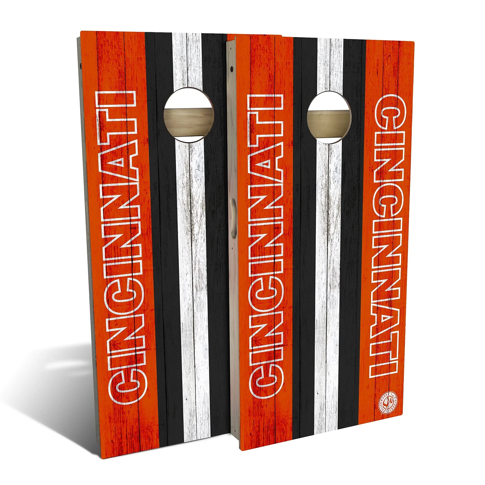 Cincinnati Themed Cornhole Game Set - 2 Wooden Boards & 8 Bean Bags - Outdoor Lawn Games for Parties, Tailgating, and Backyard Fun - Multiple Sizes & Accessories Included