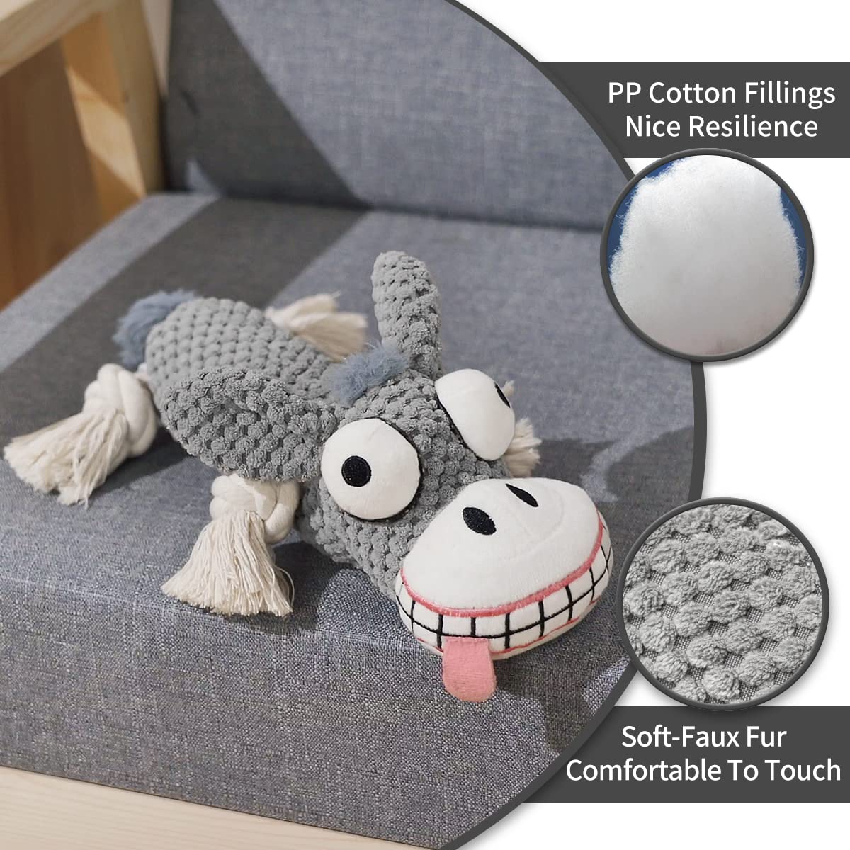 PAZ'S GIFT Interactive Dog Toys for Teething Puppies - Squeaky Stuffed Animal Toy with Cotton & Crinkle Paper - Indestructible Chew Toy for Small, Medium & Large Dogs (Donkey) - Perfect for Playtime, Training & Anxiety Relief