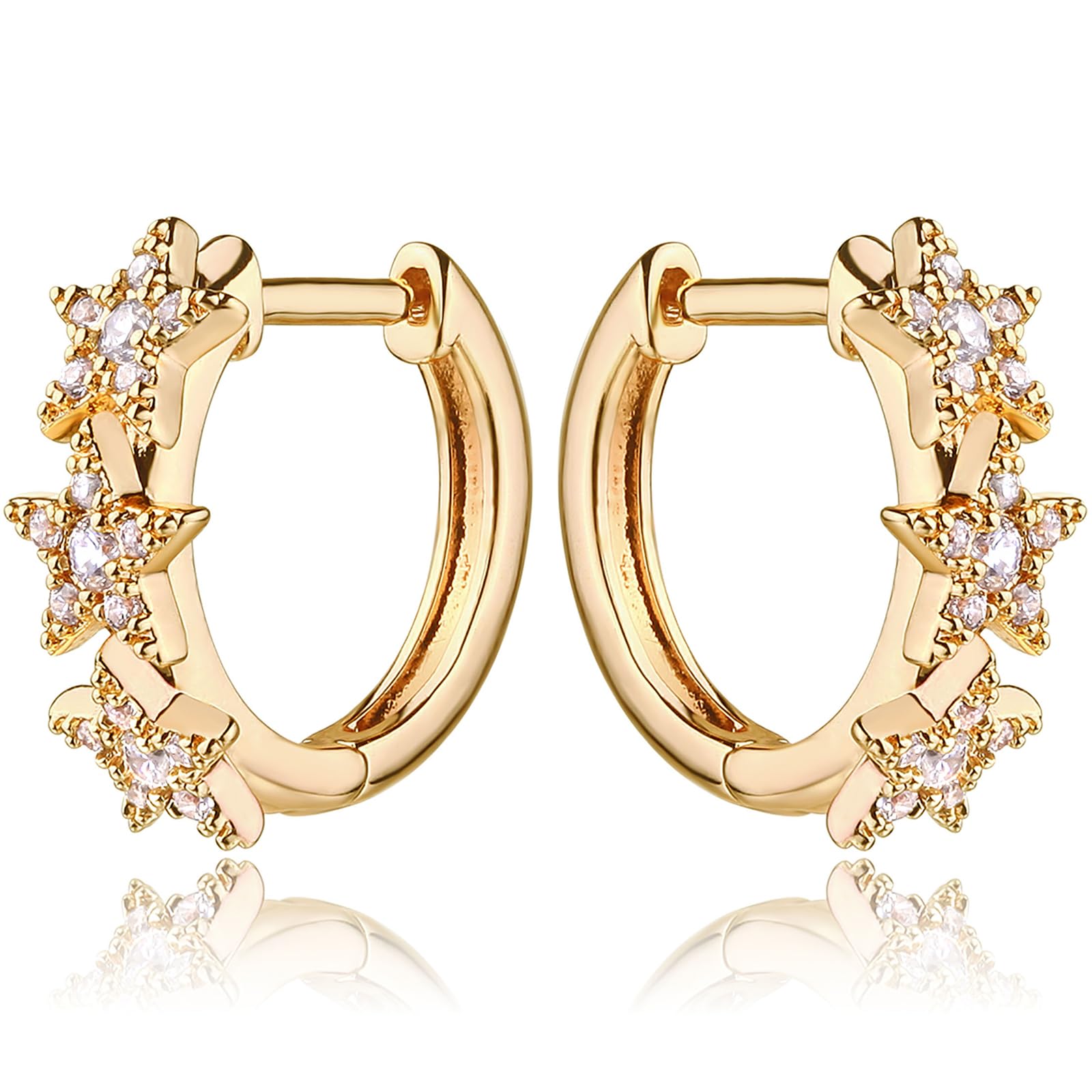 MEVECCO 18K Gold Plated Hoop Earrings for Women - Hypoallergenic Handmade Minimalist Hoop Earrings, Simple Gold Star Design, Perfect for Everyday Wear, Office, Date Night & Special Occasions
