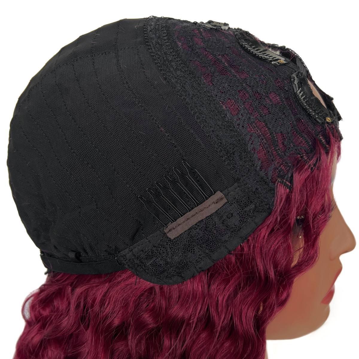 Burgundy Ocean Wave V Part 100% Human Hair Wig for Women - Natural Looking Wavy Lace Front Wig for Daily Wear, Cosplay & Special Occasions