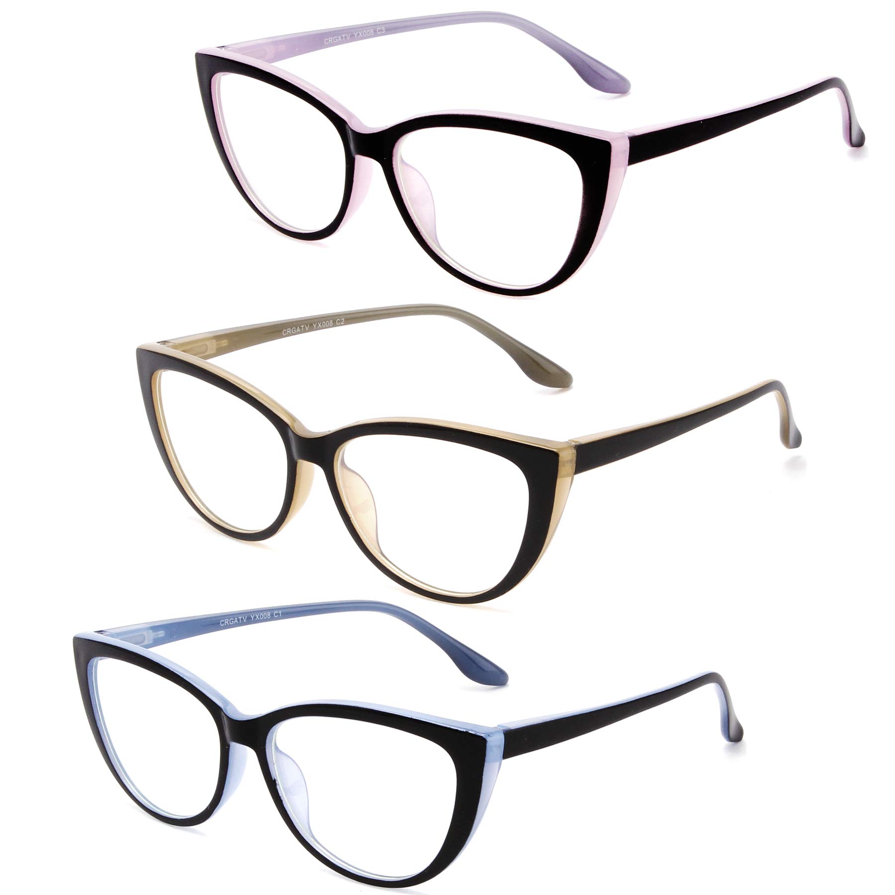 CRGATV 3 Pack Blue Light Blocking Reading Glasses - Stylish Cat Eye Computer Glasses for Women - Anti Eyestrain & Glare - Perfect for Office Work, Screen Time & Digital Eye Relief