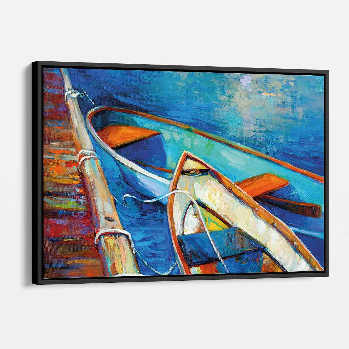 Blue Canoe Wall Art Canvas Print 0352 - Modern Nautical Decor for Living Room, Bedroom & Office