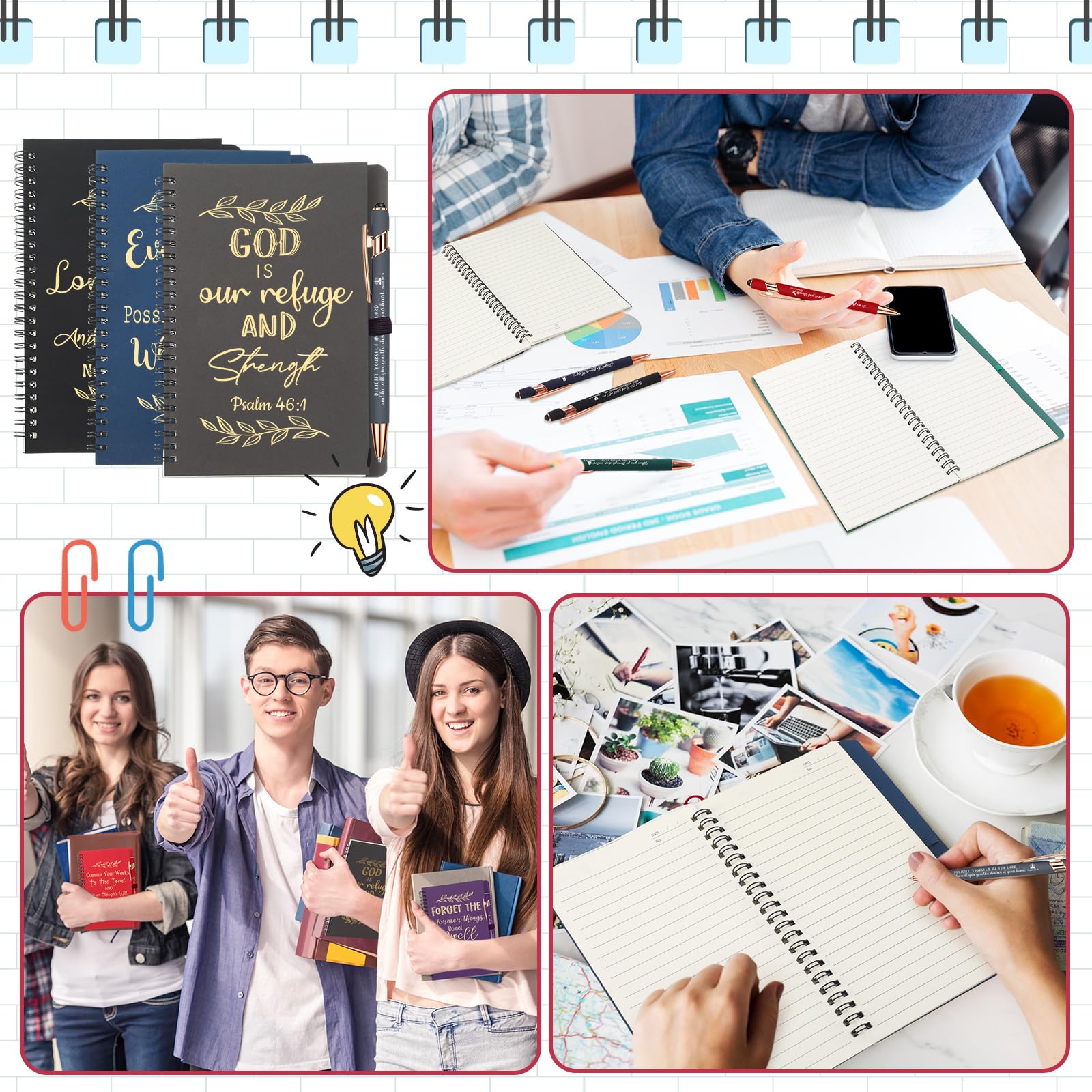 48 Pcs Christian Gift Set - Bible Verse A5 Spiral Notebook with Ballpoint Pens, Inspirational Religious Hardcover Journals for Women & Men - Perfect for Easter, Church, Bible Study & Daily Devotion